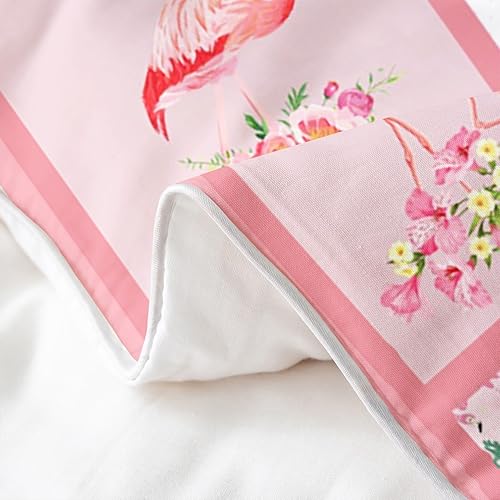 Miniatura 5 de Juego de ropa de cama con estampado floral botánico de flamenco, tamaño individual, para niños y niñas, temática de naturaleza botánica, 100%