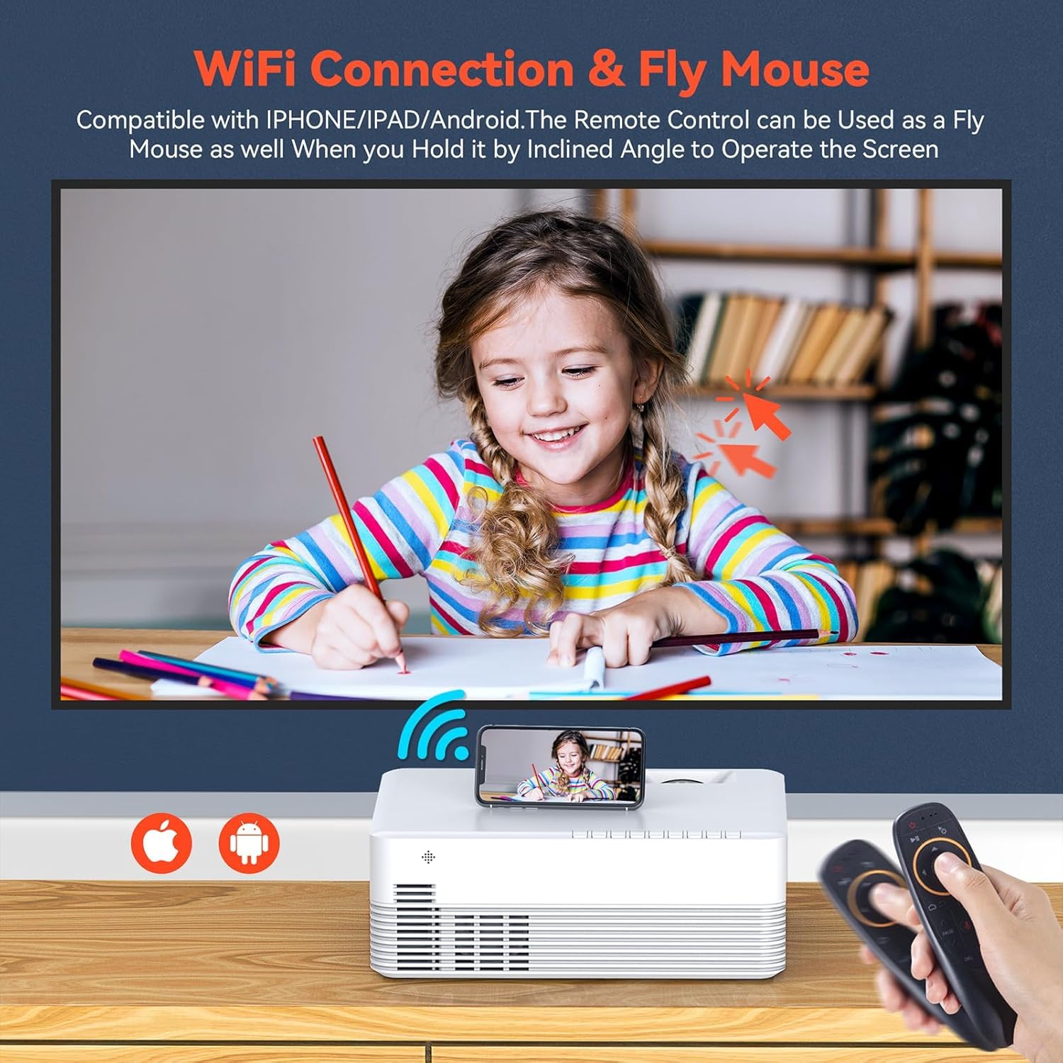 Projecteur avec système Android 9.0 intégré, Projector WiFi Bluetooth, Support 1080P, projecteur Intelligent 6000 lumens, videoprojecteur extérieur Intelligent avec USB pour Films Home cinéma