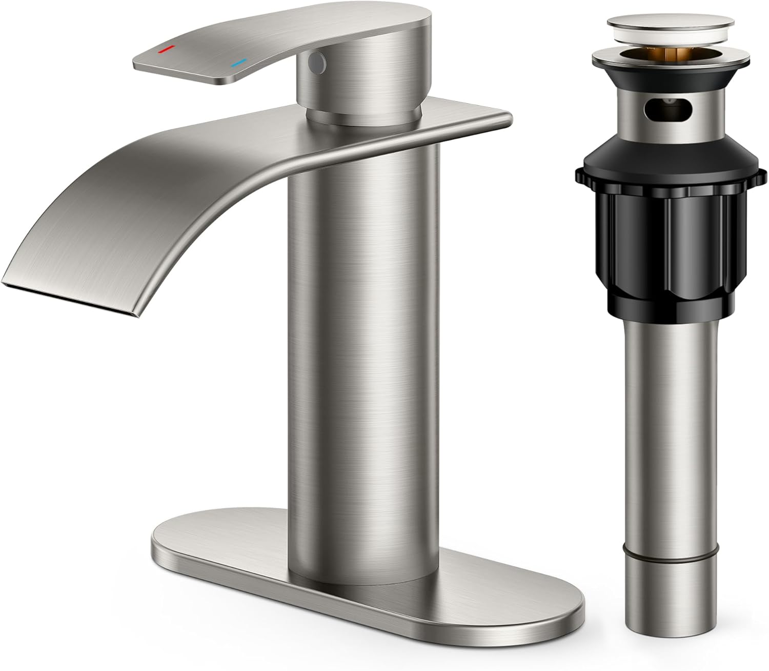Brushed Nickel Single-Handle Waterfall Bathroom Faucet with Drain