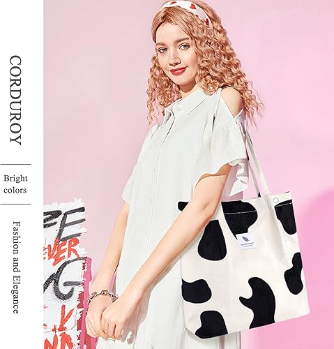 Vista 326 de Tote - Bolsa de hombro reutilizable de pana de gran capacidad con bolsillos interiores para mujeres y niñas Rayas