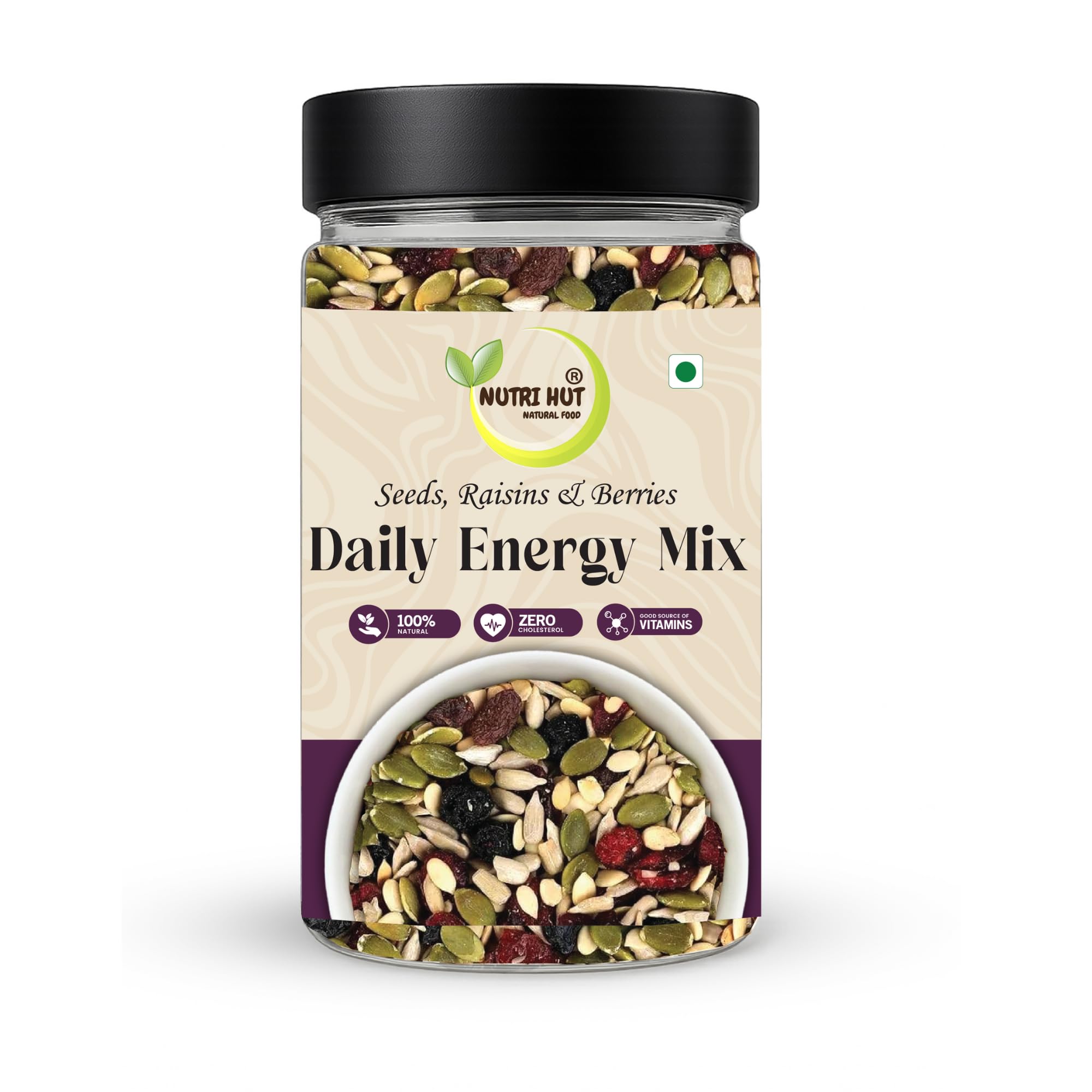 Nutri Hut Daily Energy Mix | Eco-Pack Seeds & Berries | Natural Trail Mix | High Protein Fiber Antioxidants | Gym Office Snack | 200g-image-20