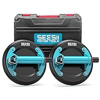 Vista 12 de SEESII Ventosas para elevación de vidrio: elevador de ventosa de baldosas de 8 pulgadas con mango y bomba, capacidad de carga de 440.9 lbs, elevador