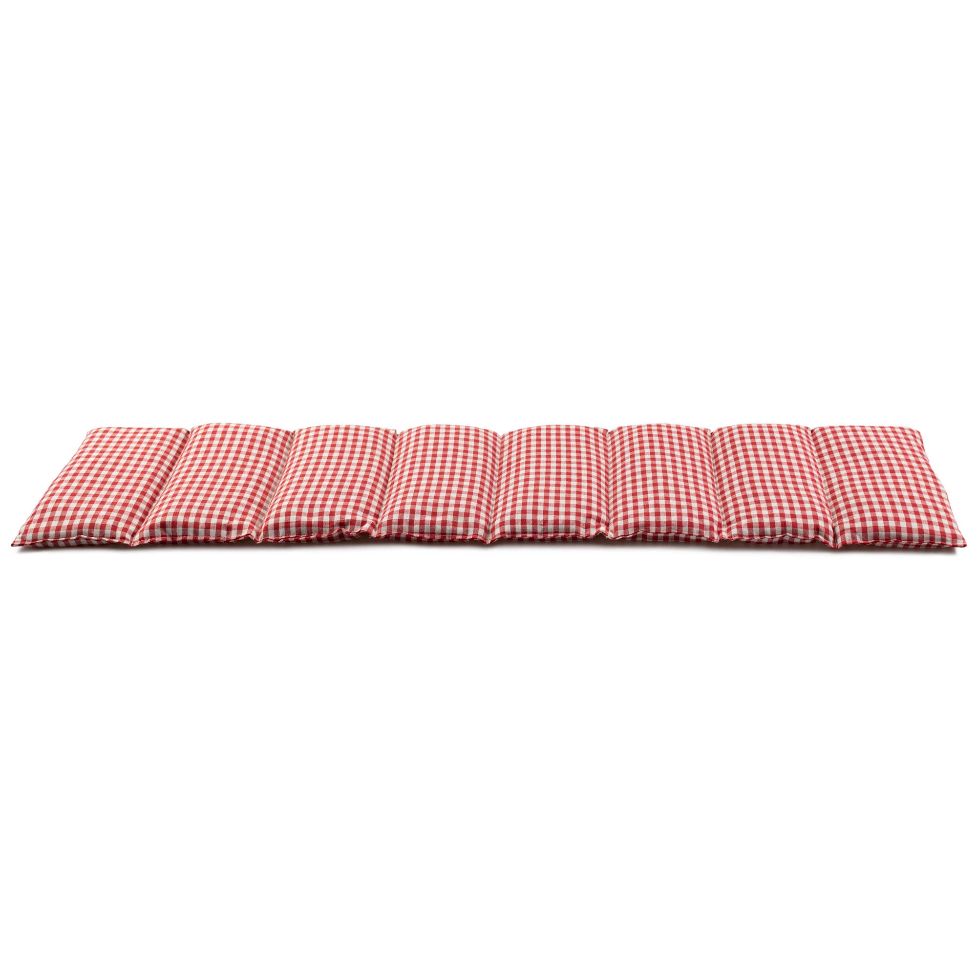 Saco térmico compartimentado en 8 con pepitas de uva 75x20cm | rojo y blanco | Almohada térmica para microondas | Calor y frío | Cojín térmico con semillas