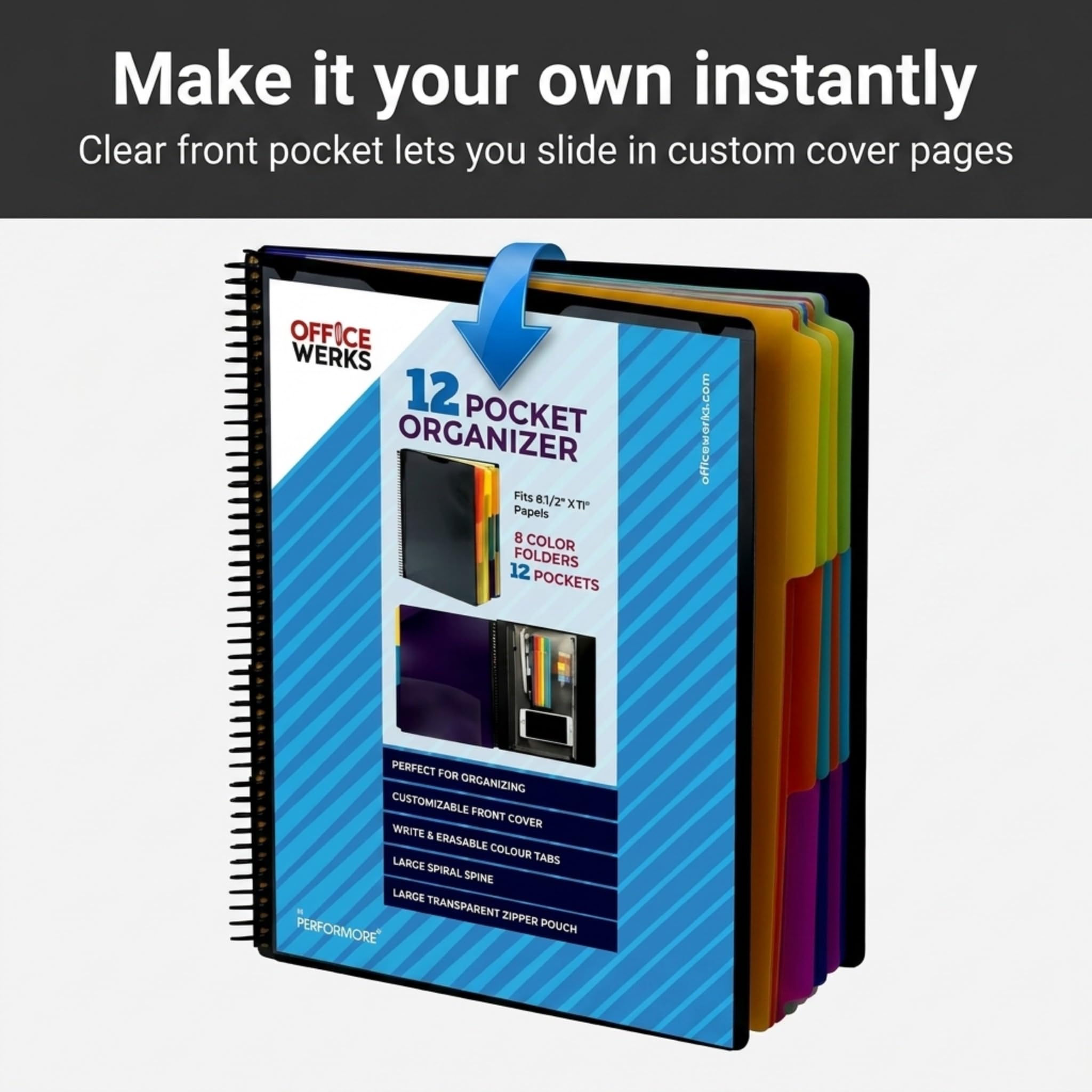 Performore - 12 Pocket Spiral Subject Organizer with 6 Dividers