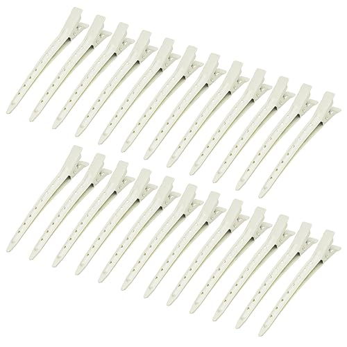 Bantoye - Paquete de 24 pinzas de pato, 3.35 pulgadas de metal inoxidable con agujeros para peinar el cabello, coloración del cabello, color blanco