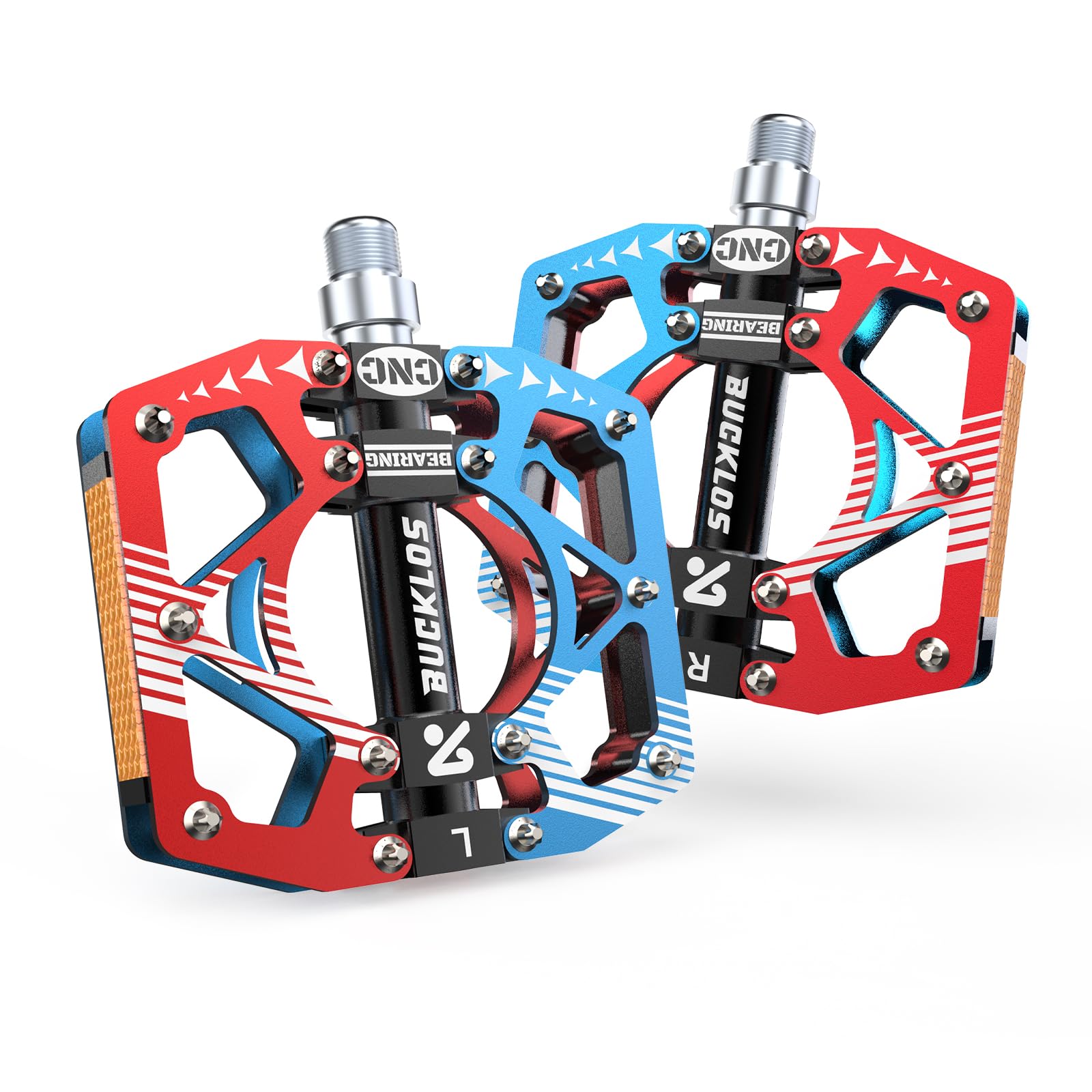 AEYINO Aluminum Flat Bike Pedals with Sealed Bearings - 9/16" (Red-Black-Blue)