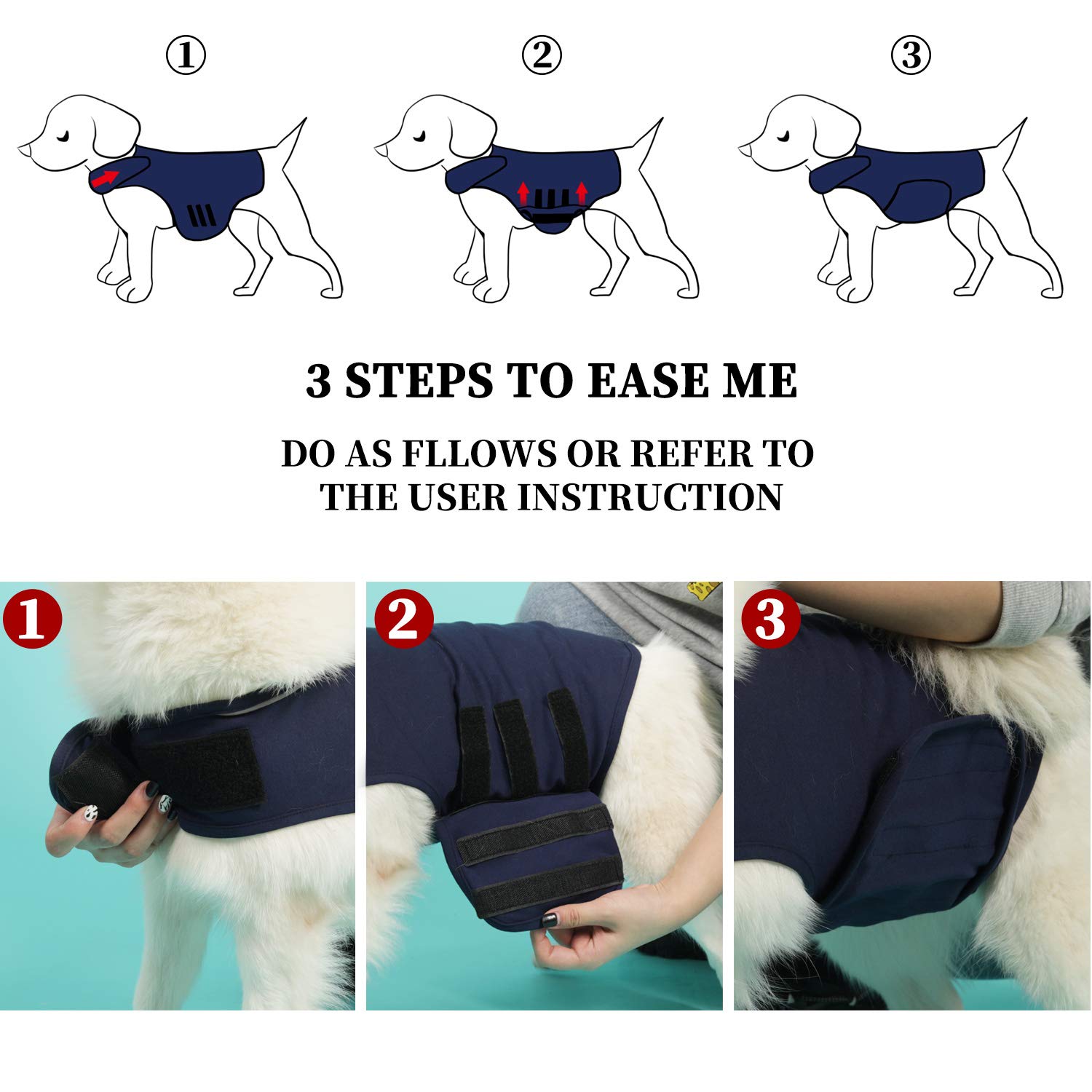 Abrigo de ansiedad para perro, chaqueta para alivio de la ansiedad, utilizado para mantener la comodidad para perros con miedo de los fuegos artificiales/tormenta de trueno. (S,azul marino).