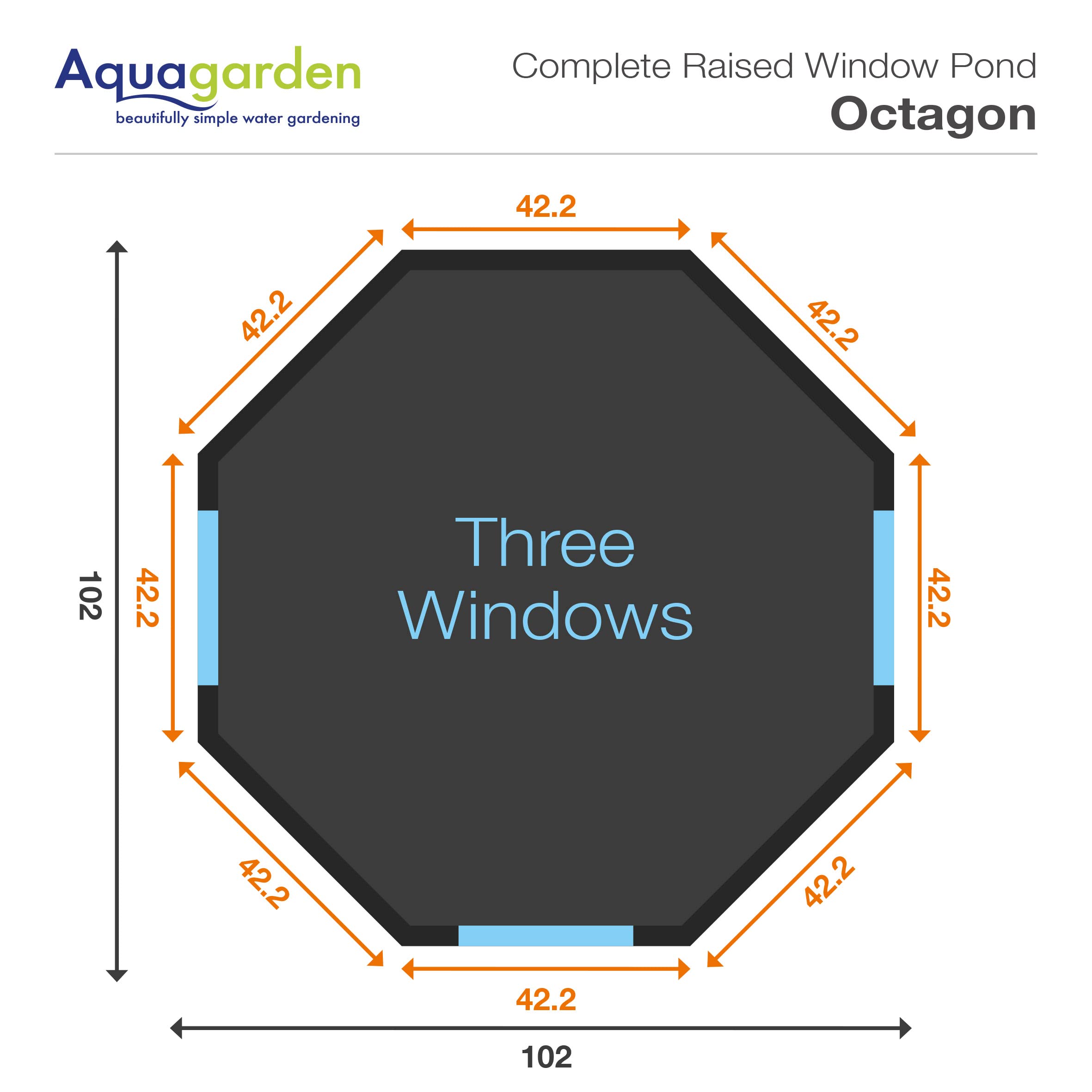 Aquagarden, Affinity Kit completo per laghetto alto con finestre, ottagonale, piscina con gioco d'acqua, tra cui Inpond 5 in 1 2000 pompa dell'acqua e stagno con chiarificatore UV, tre finestre
