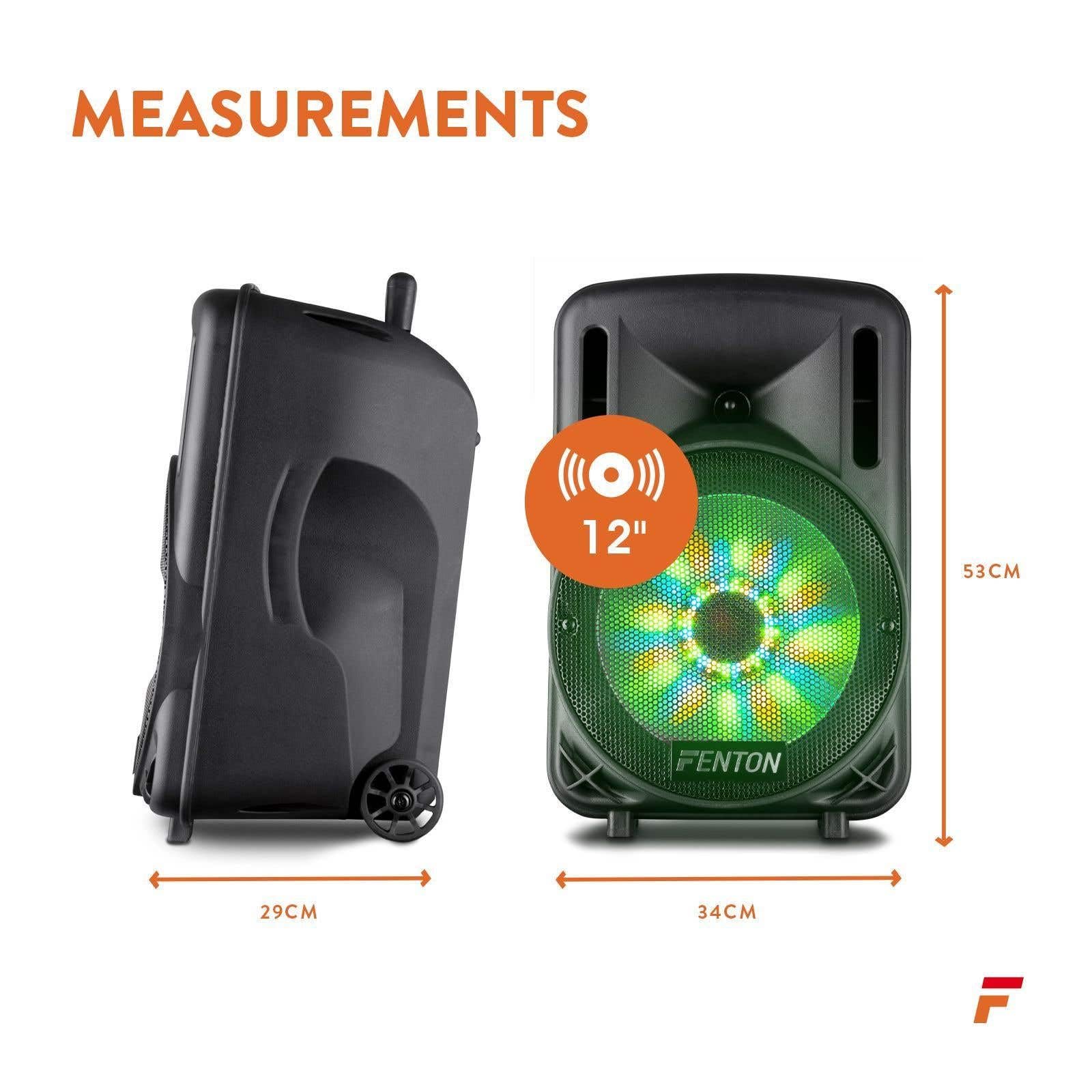 FENTON FT12LED Cassa Attiva 12” 700W BT/USB/SD/AUX LED Batteria Trolley