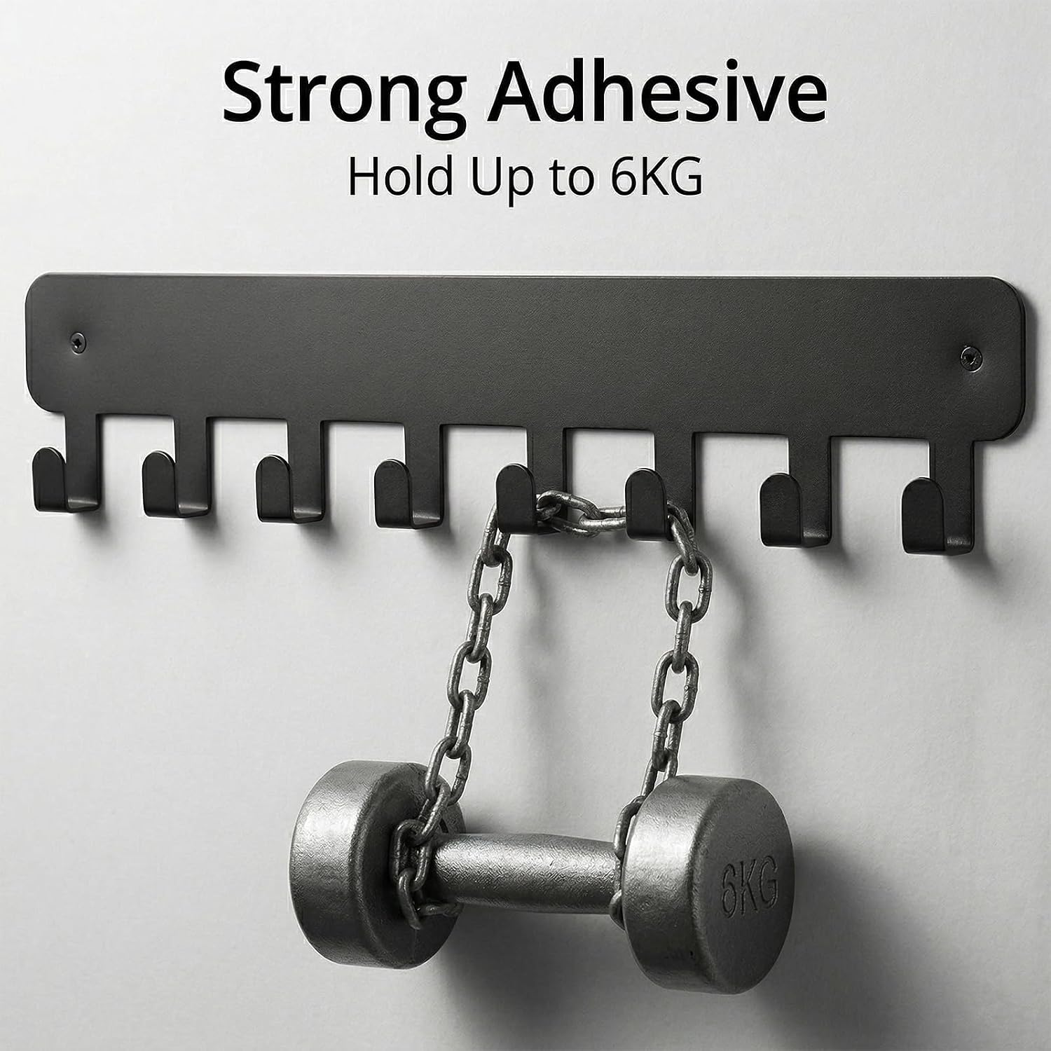 4 Pack Key Holder Wall Mount, Black Stainless Steel Key Hooks with 8 Hooks, Adhesive and Screw Mounting for Living Room Kitchen Bathroom Hallway