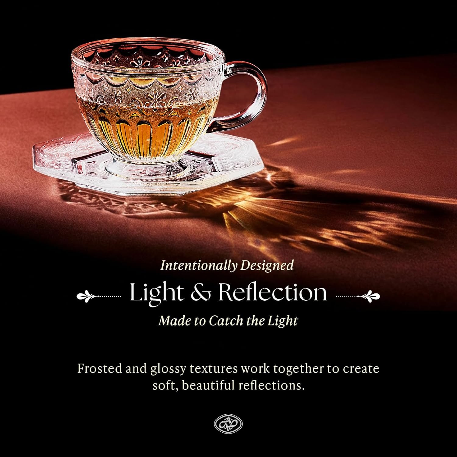 Handcrafted Glass Coffee Mug 12oz with Octagonal Saucer, Aesthetic Vintage Glass Cup for Latte, Cappuccino & Tea, Microwave & Dishwasher Safe, Gift for Women, Golden Amber