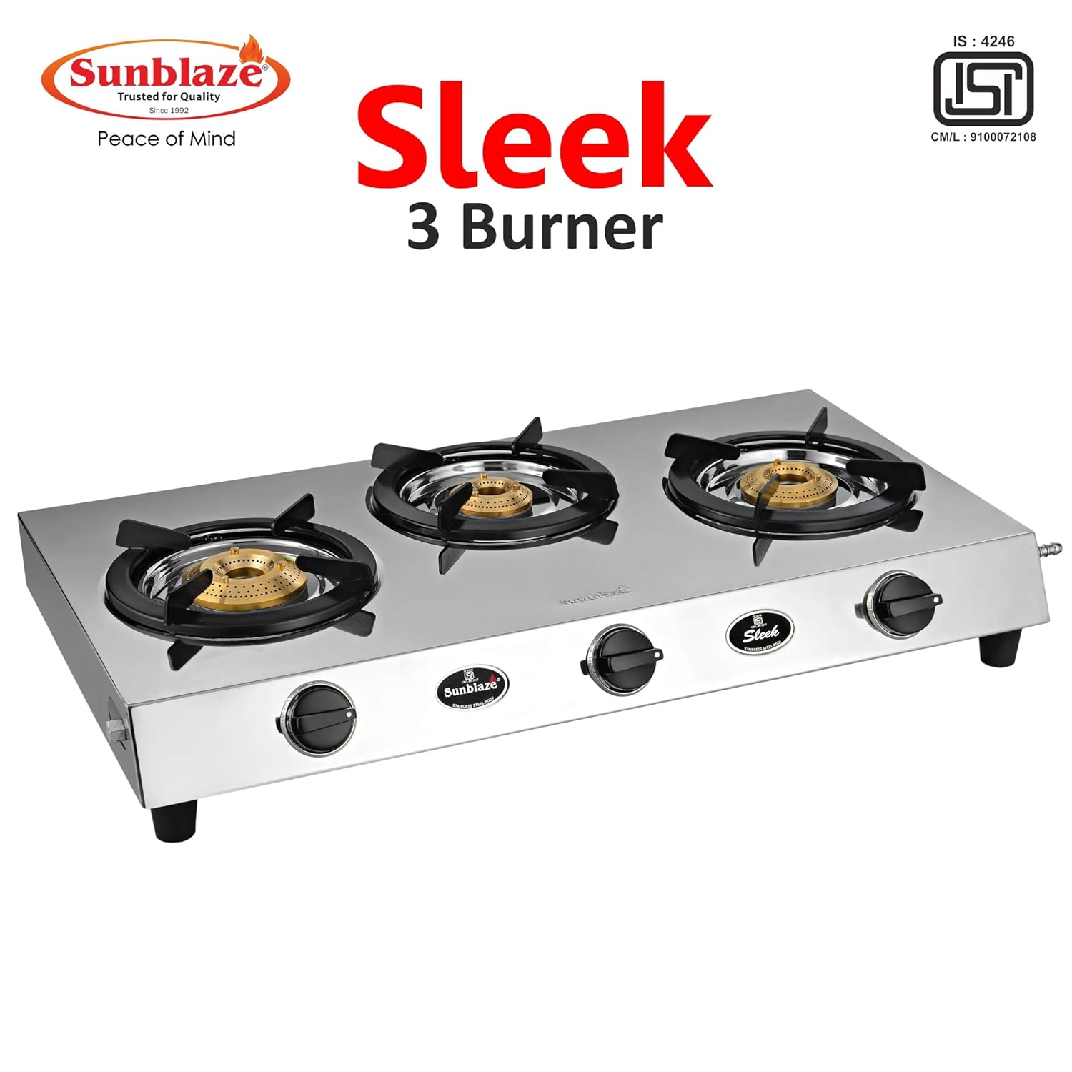 SUNBLAZE 3 Burner Stainless Steel Gas Stove 3B Sleek Manual Amazon.in Home & Kitchen