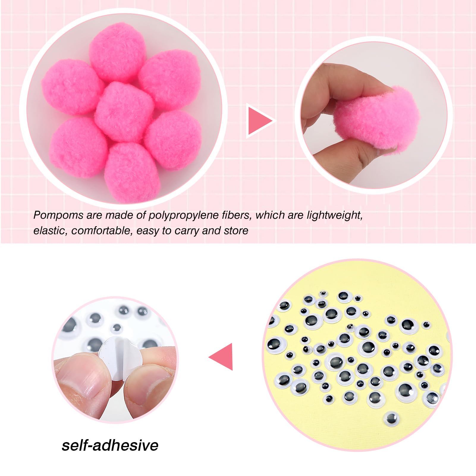 Lot De 150 Pompons Roses Et Blancs De 2,5 Cm, Boules Pelucheuses Douces