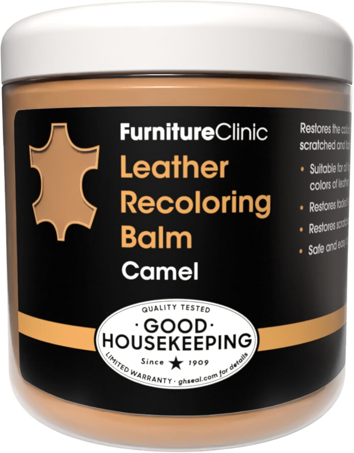 The Original Leather Recoloring Balm by Furniture Clinic - Camel Leather Dye for Furniture, Couches & Car Seats - Restore Scratched, Faded, & Damaged Surfaces