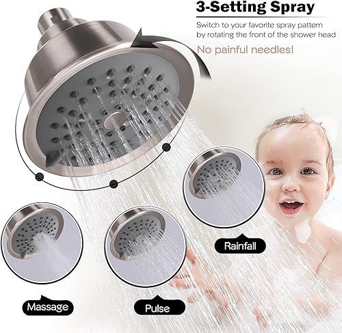 Miniatura 3 de Juego de grifo de ducha de 3 asas, juego de grifo de bañera con boquilla de bañera, kit de molduras de bañera y ducha con válvula, montaje en pared,