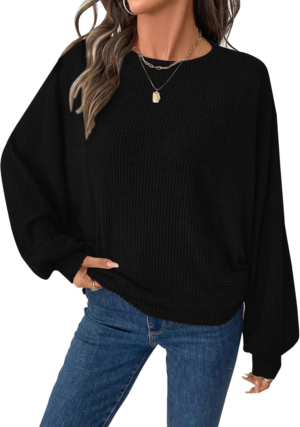 BTFBM Casual Fall Tops for Women 2025 Long Sleeves Solid Shirts Crew Neck Loose Fit Work T Shirt