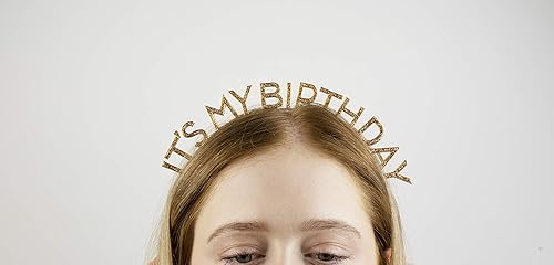 Miniatura 5 de Talking Tables Diadema dorada para fiesta de cumpleaños | Accesorio para el cabello con texto en inglés «It's My Birthday» para ella o él, niños o