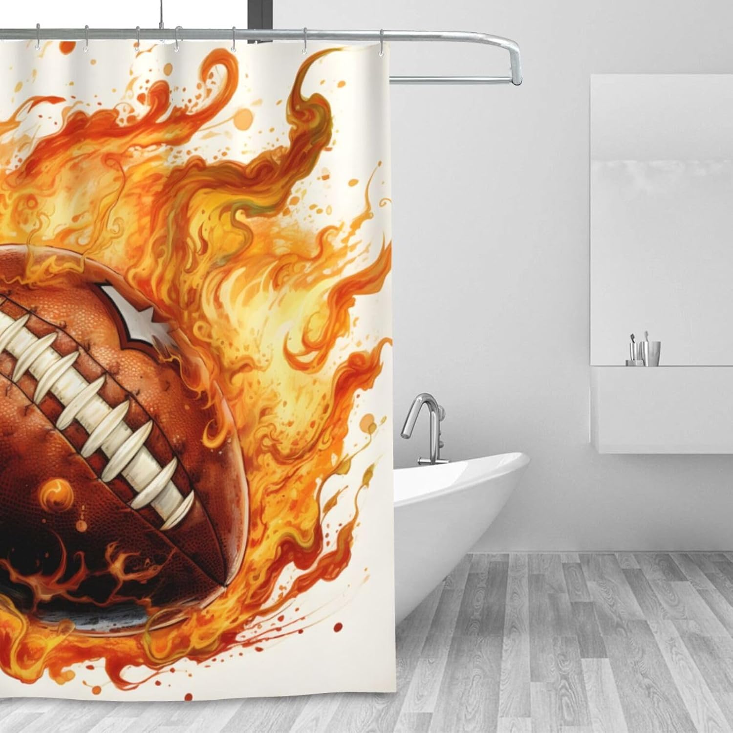 Flame Rugby Shower Curtain Fabric Cloth Bathroom Curtain Waterproof Shower Curtain Set with Hooks 72 X 72 Inch