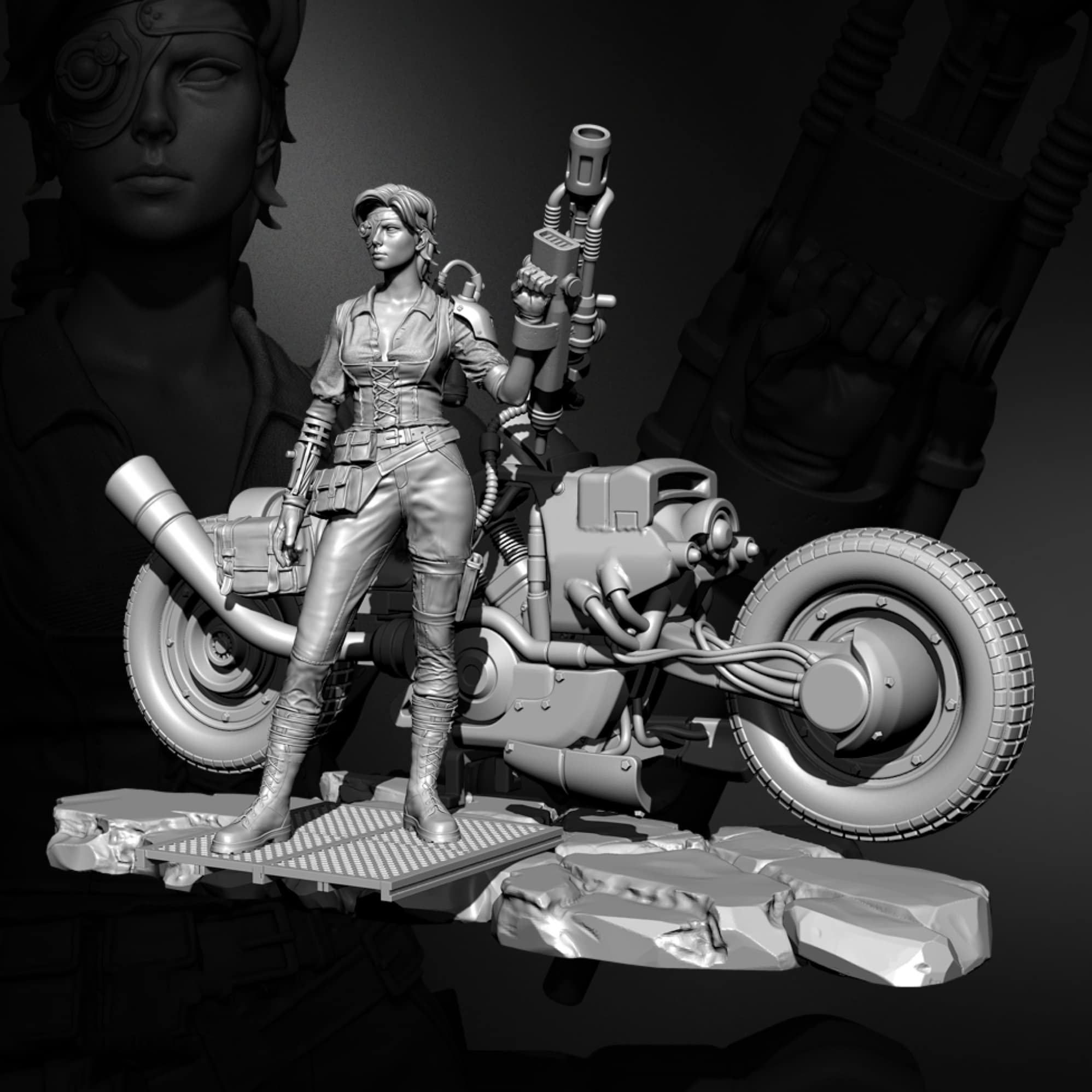 【1/24】 Resin Soldier Miniature Model Fantasy Agent Female Soldier with Motorcycle Resin Model kit unassembled and unpainted Resin Parts (yh5-52)