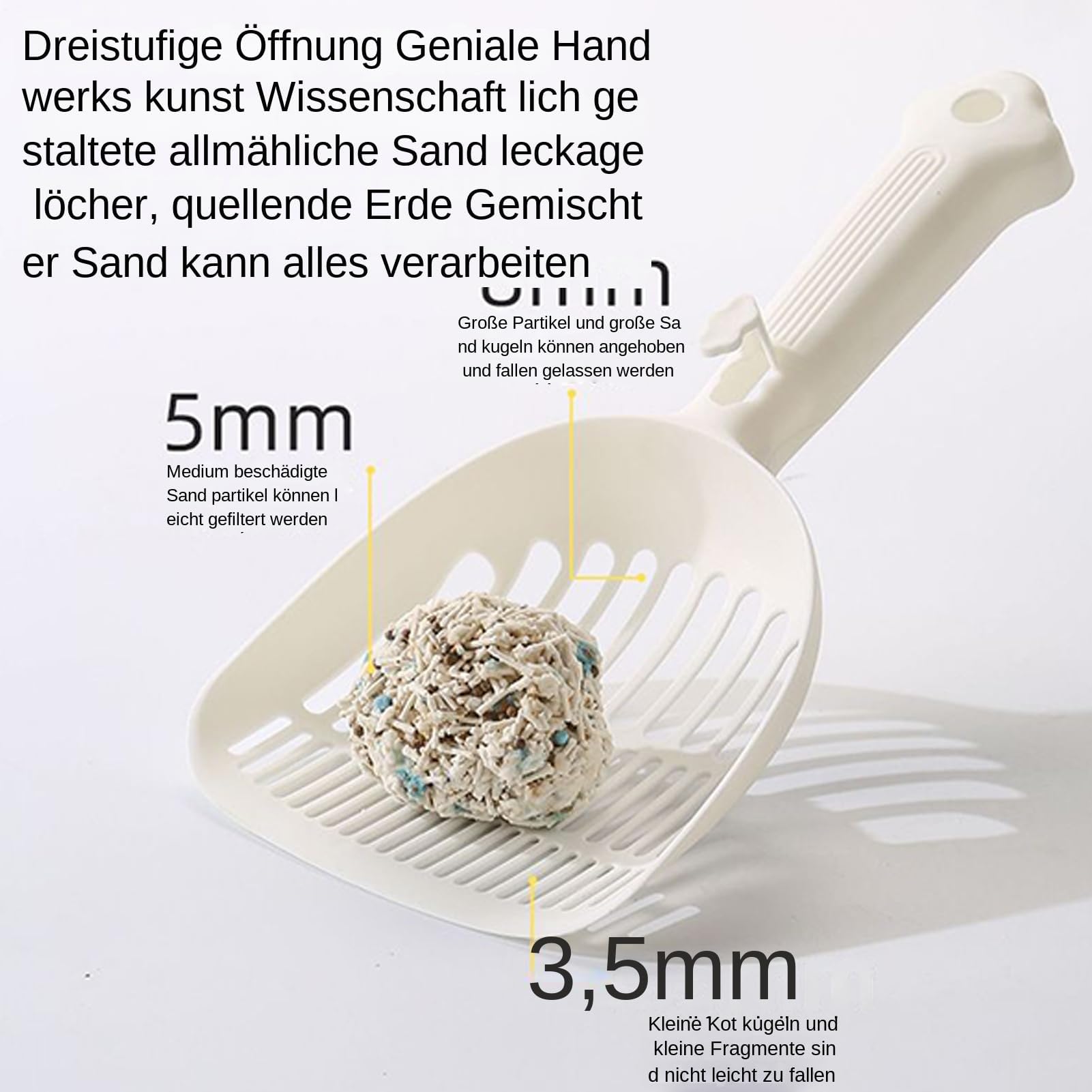 Pala para Arena de Gatos, Pala ergonómica con Mango Largo for Mascotas, Limpieza eficiente, hogar, fácil de Usar en Interiores(White)