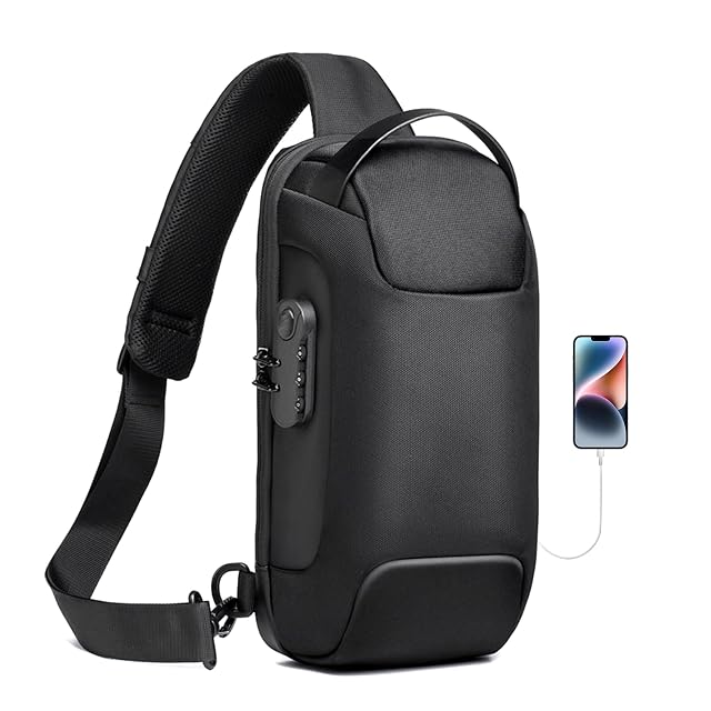 SPAHER Antykradzieżowa Torba na Klatkę Piersiową Torba na Ramię Męska Wodoodporna z Portem Łdowania USB Torba Listonoszki Biznesowa Crossbody Sling Bag do Pracy i Szkoły
