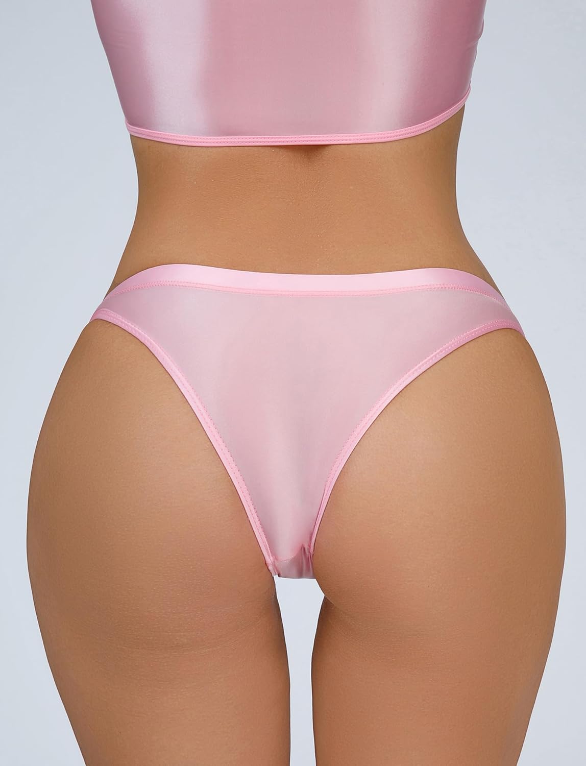 FEOYA Women Sexy Oill Glossy Thongs Low Waist Cheeky Panties See Through Sheer Bottoms for Club Party - Image 5