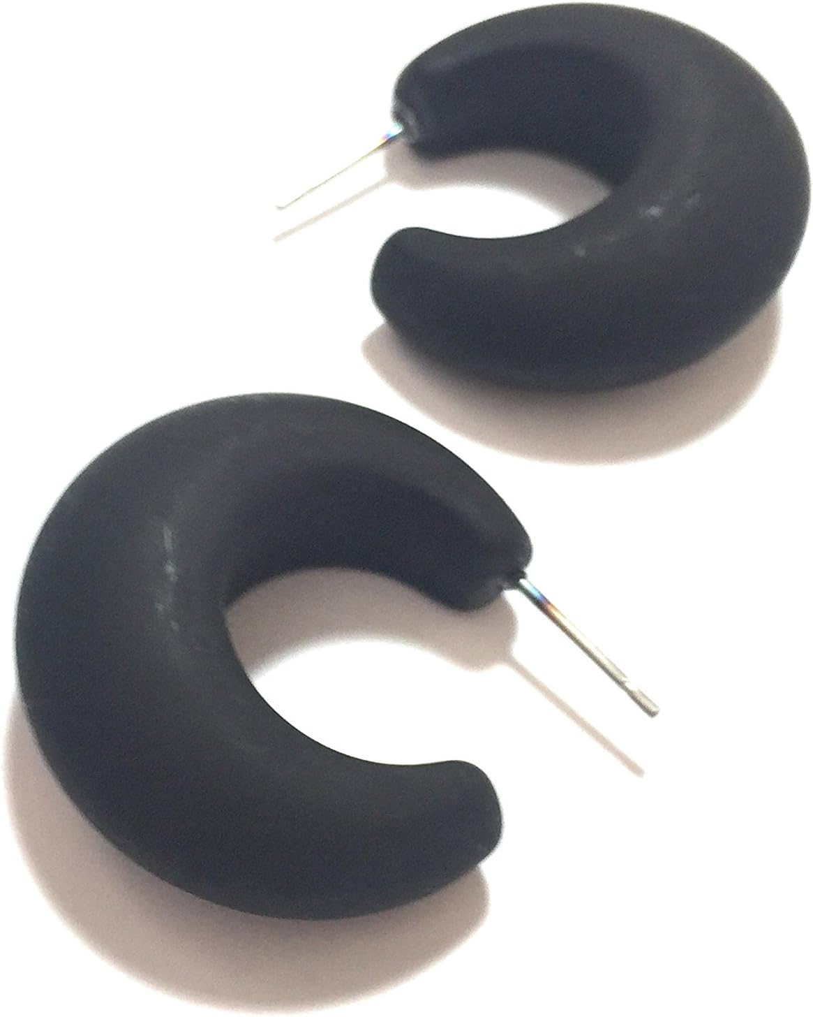 Black Hoop Earrings | vintage frosted lucite snail shell hoops - SNL-BK-1