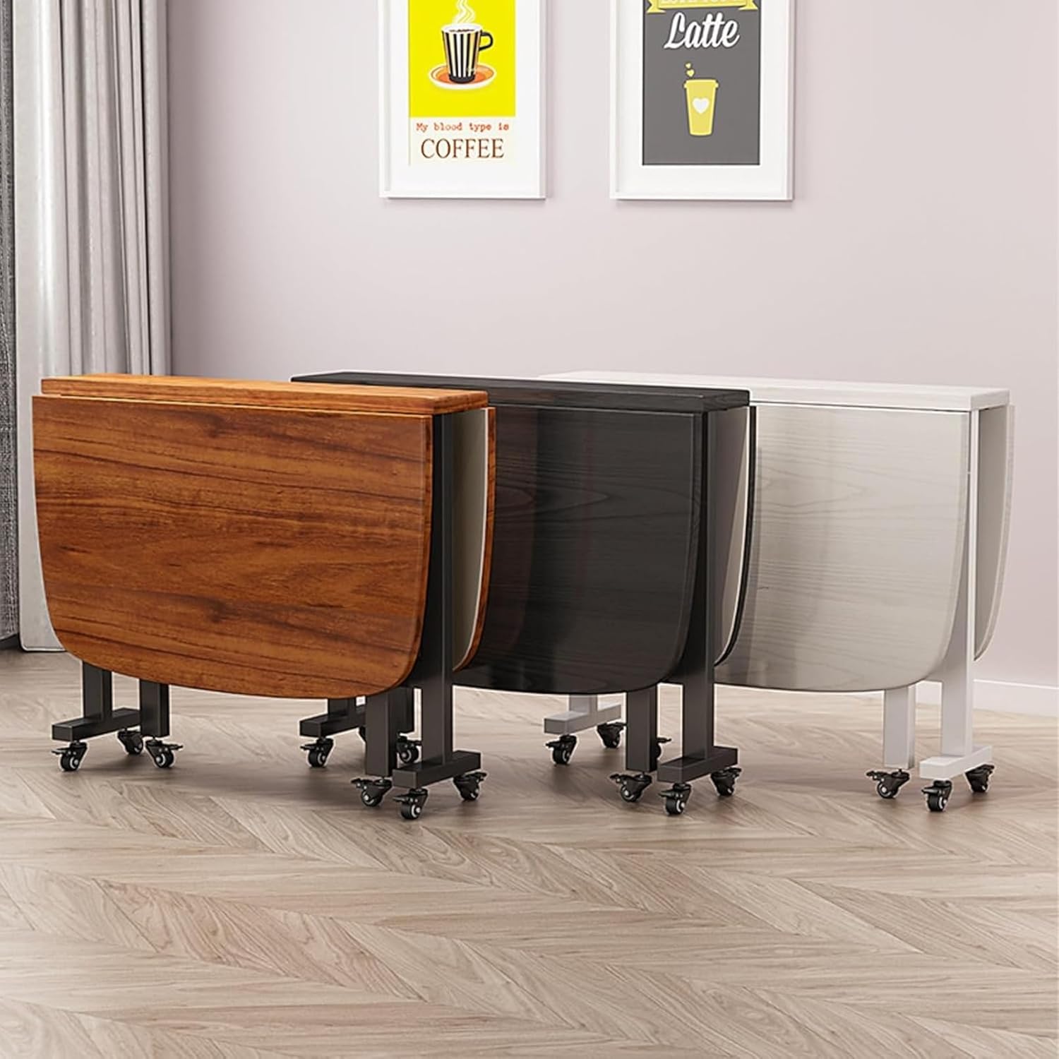 木製折りたたみダイニングテーブル、キャスター付き伸縮式ダイニング 木製折りたたみダイニングテーブル、キャスター付き伸縮式ダイニング