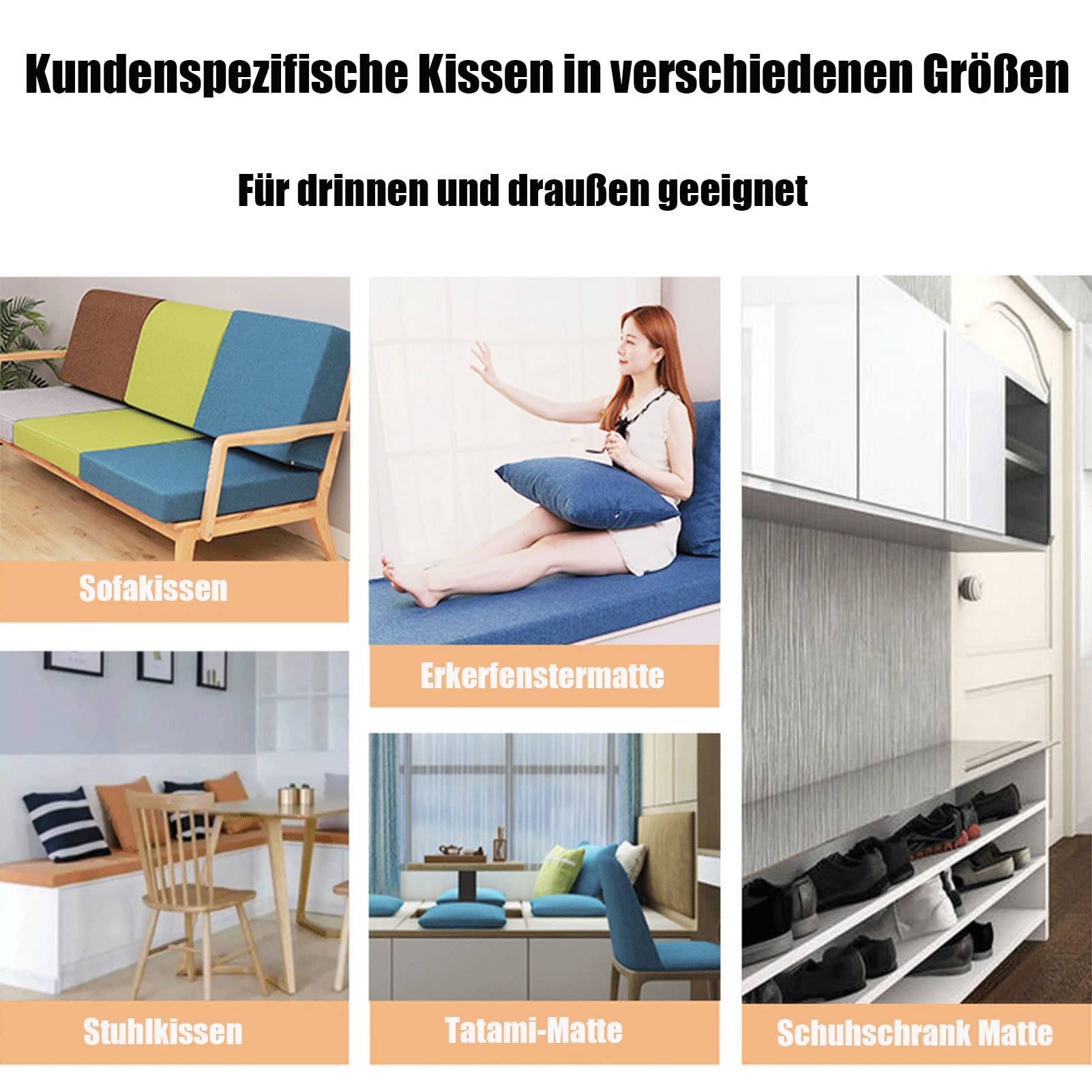 Cuscino Gomma per Panca Dimensioni Personalizzato, Sedile per Mobili da Interni/Esterni, per Sedie da Giardino Terrazza Divano Cucina Legno Casa