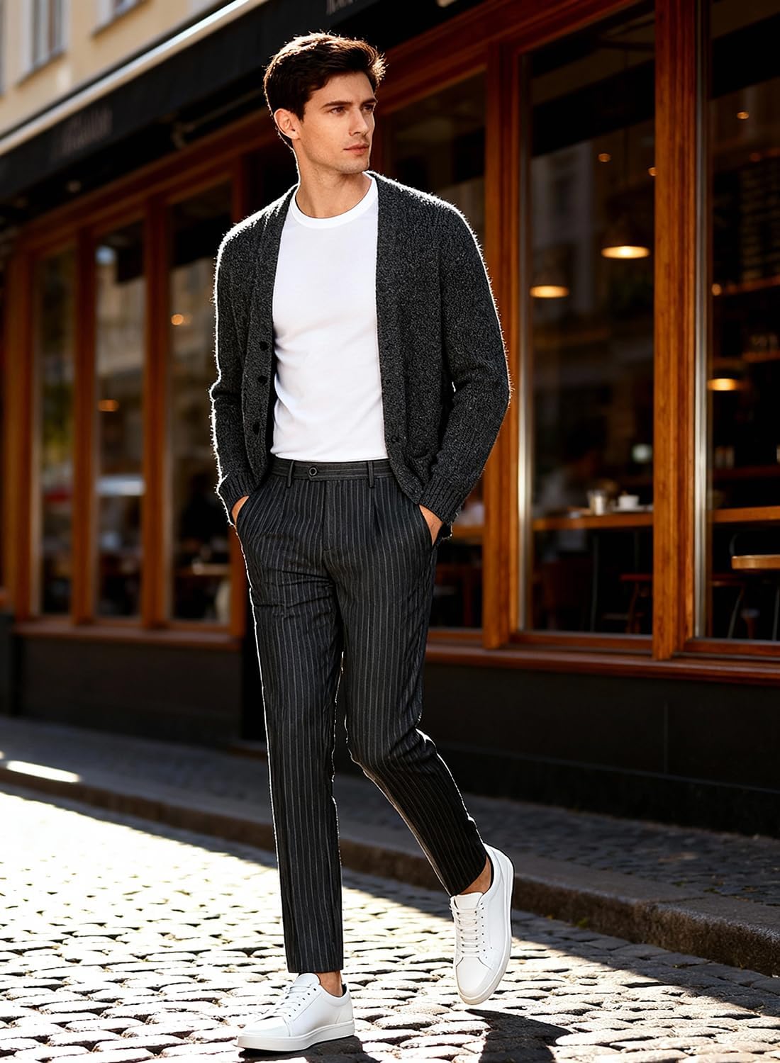 Men's Striped Dress Pants Casual Pinstripe Trousers Slacks Slim Fit Lightweight Classic Work Business Suit Pants