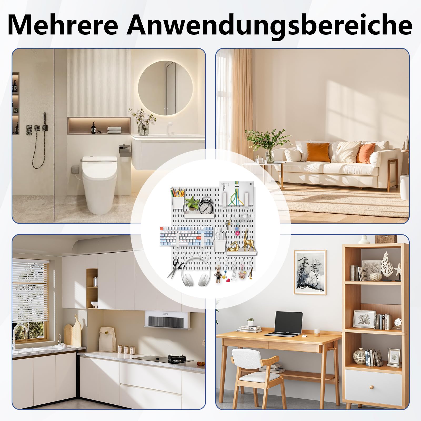 Stecktafel Wand Organizer 30 x 30 cm 4er Pack, Stecktafel-Kombinationsset mit 23 Zubehör, Einfache Installation, Lochplatte für Zuhause, Büro, Garage, Bastelraum