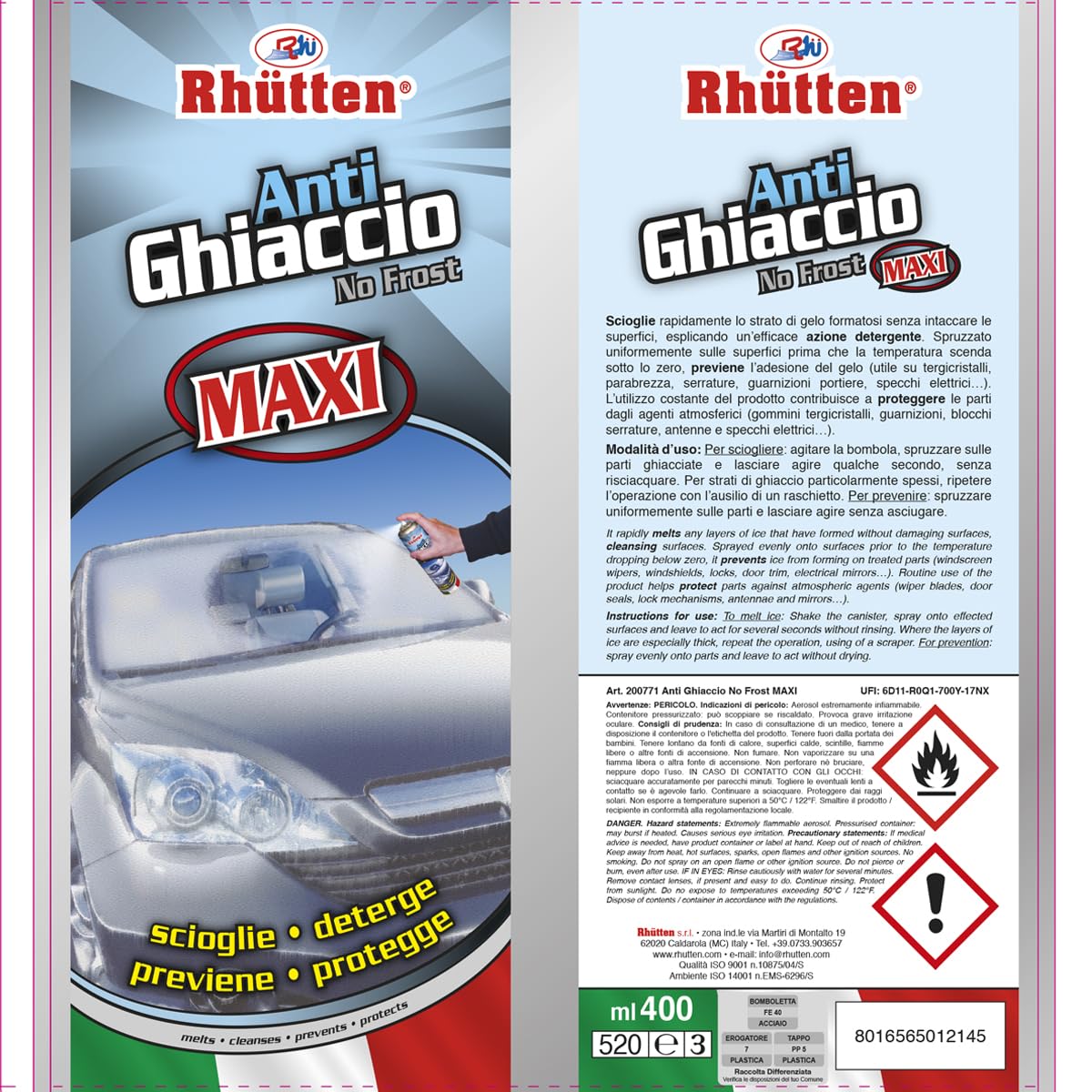 Antighiaccio No Frost Maxi 400ml, Scioglie Ghiaccio Auto Parabrezza Serrature Tergicristallo