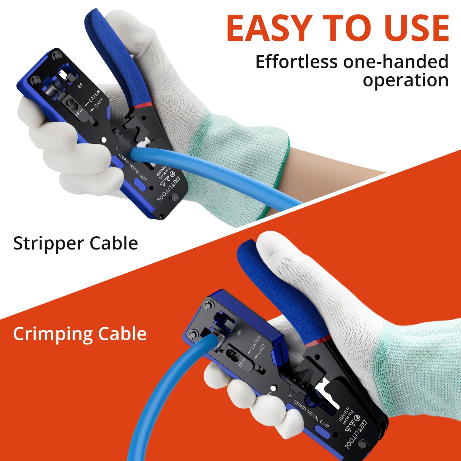 GETLITOOL Crimpadora RJ45 Kit Completo con 60 Conectores Cat6 Dorados Pelacables Probador de Red Herramientas para Crimpar Ethernet Cat5e/Cat6/Cat6a/Cat7