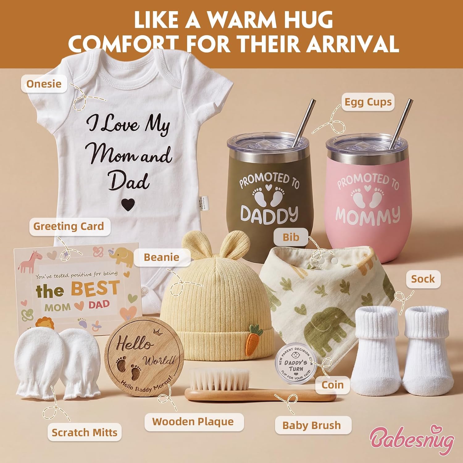 New Mom Gifts for Women, Top Pregnancy Gifts for New Parents, Gender Reveal Gifts with Mom and Dad Baby Shower Gifts Basket with Tumblers, Newborn Essentials, Decision Coin & Card for First Time Moms