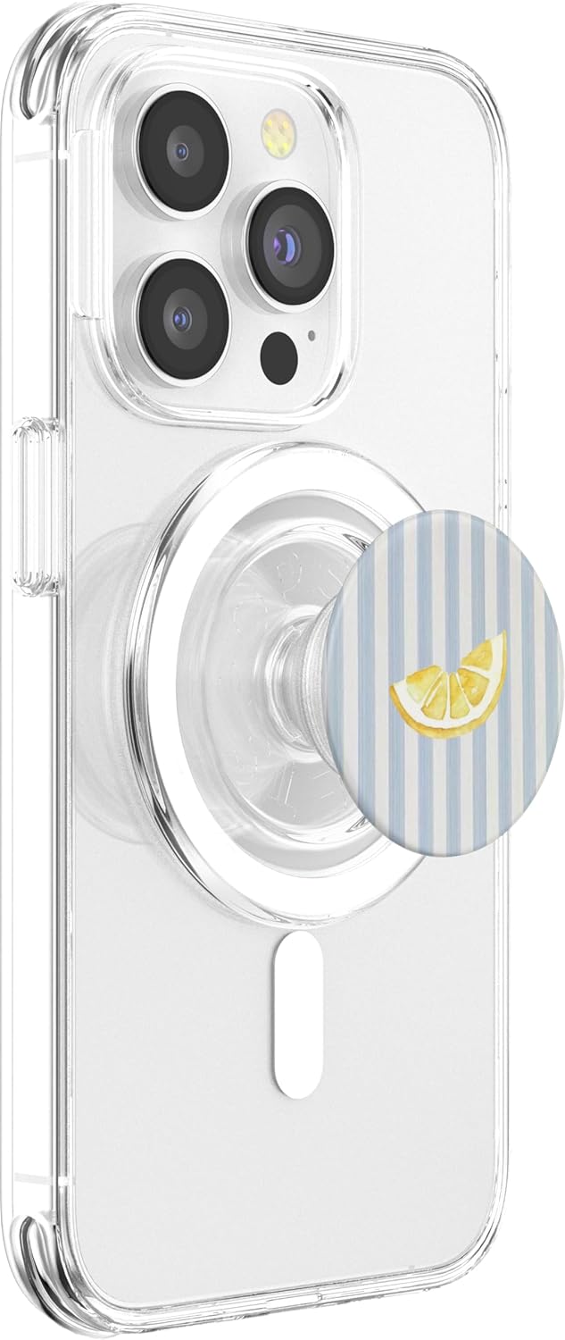 Blue Beige Stripe Lemon Slice Pattern PopSockets PopGrip for MagSafe