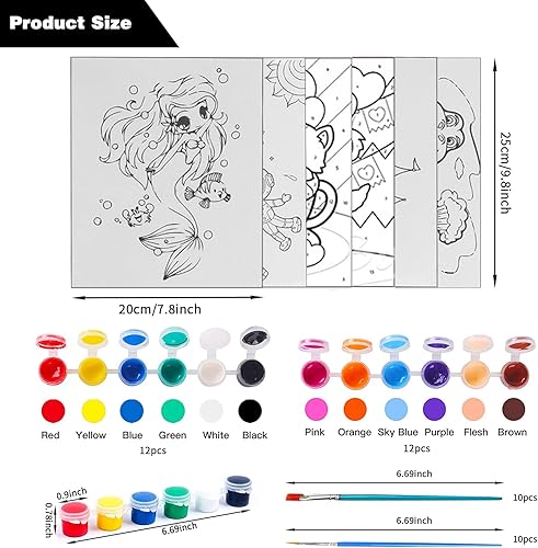 Miniatura 2 de Kabcifea - 28 lienzos predibujados para pintar 6 paneles de lienzo preestarcados de 78 x 98 pulgadas con 12 pinturas 20 pinceles para niñas y niños