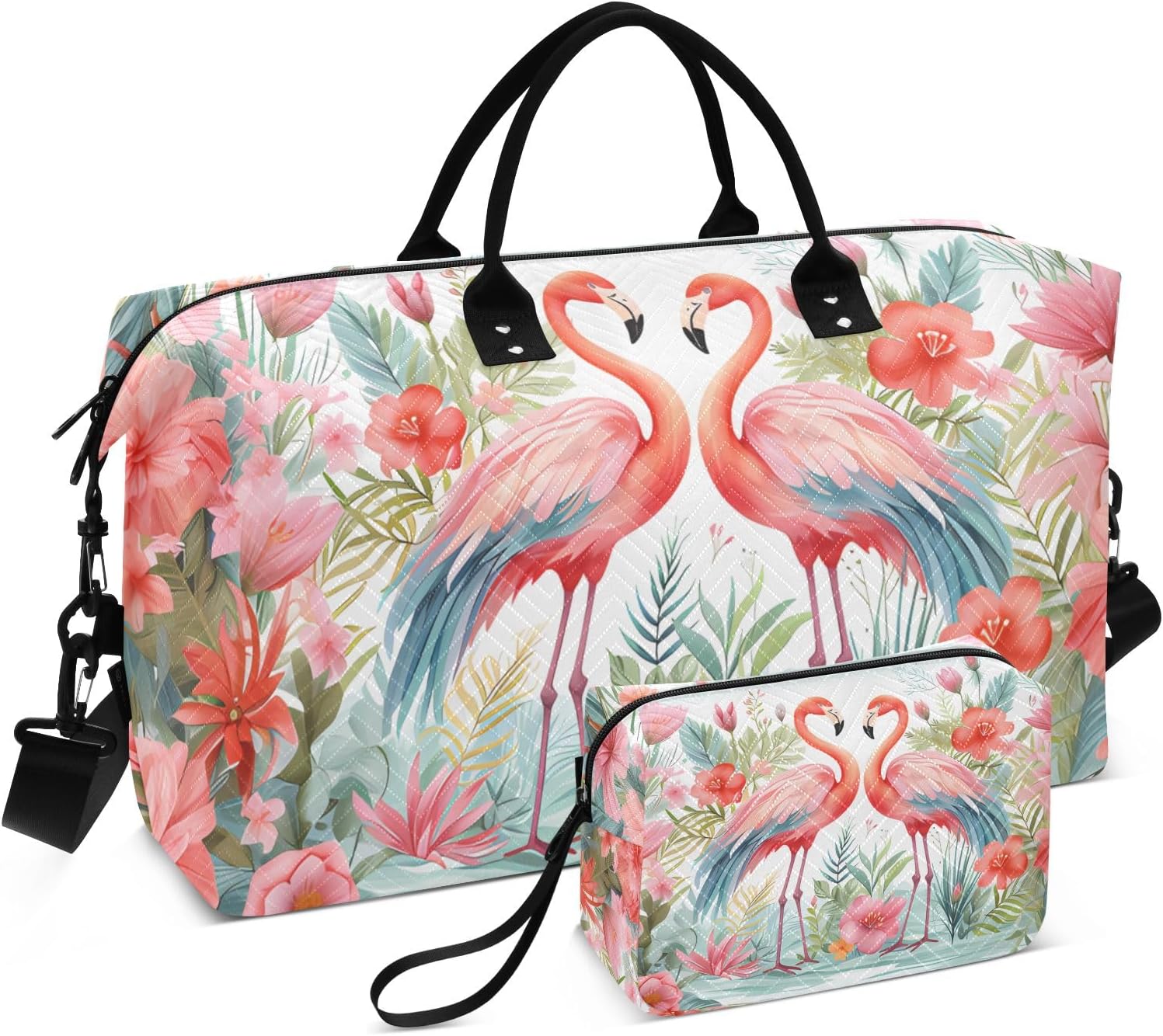 Large Travel Duffel Bag Sports Tote Gym Bag Overnight Weekender Bags Flamingo Floral Carry On Luggage with Toiletry Bags