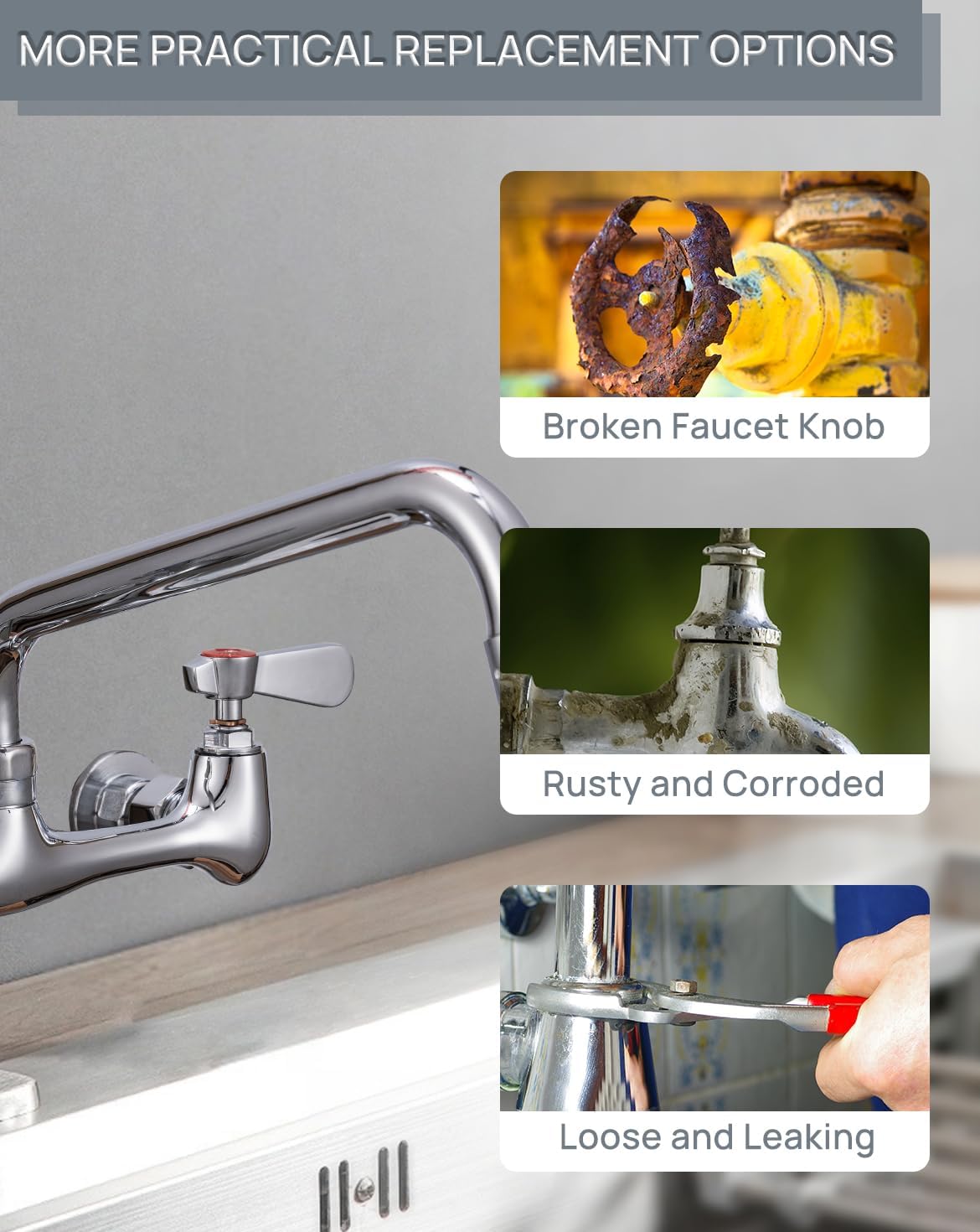 Commercial Faucet Parts Kitchen Faucet Handle Replacement Kit - 2 Pack Lever Handles 0.43" Round Stem Hole Ideal for Kitchen, Laundry, Restaurant, and Industrial Use