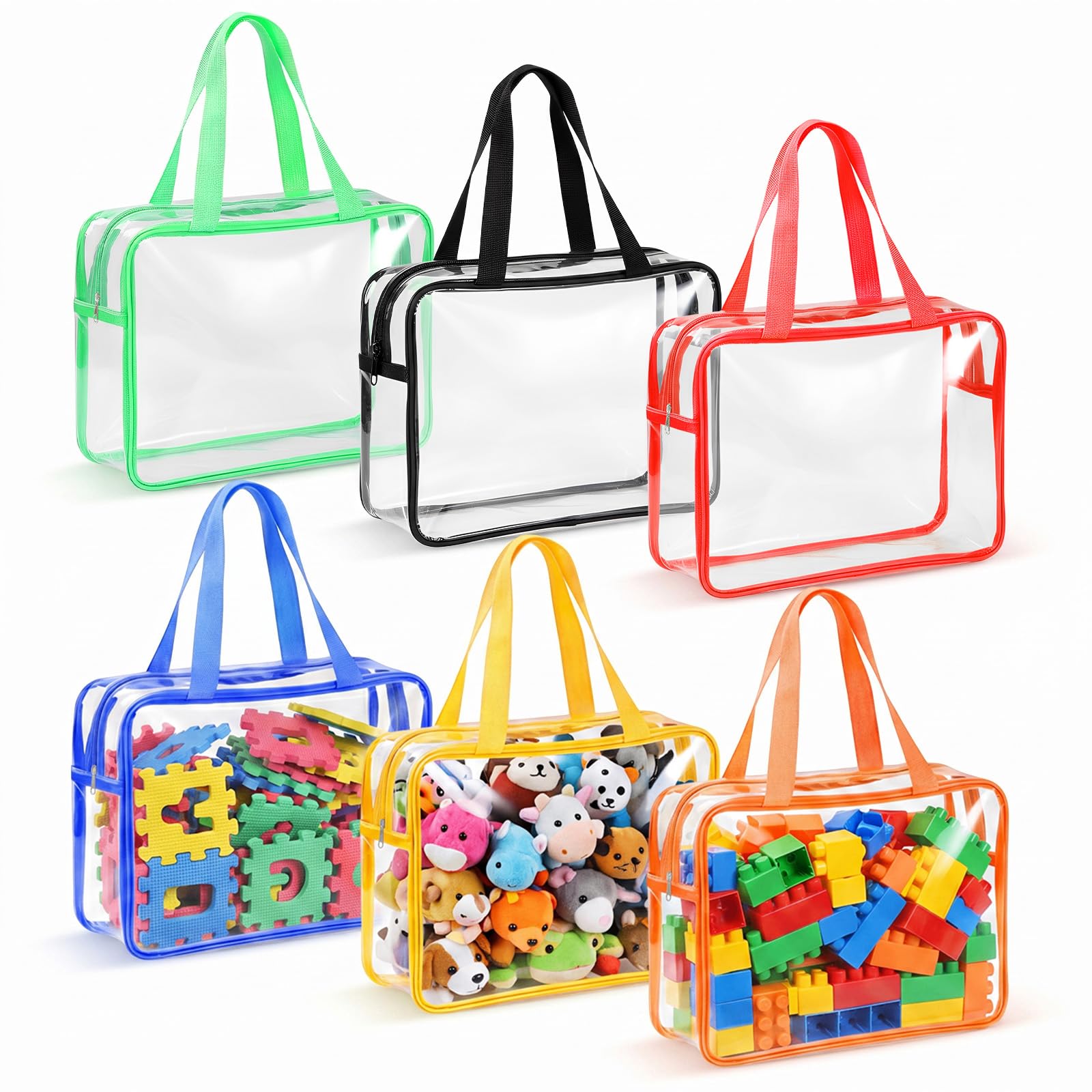 6 Pezzi Sacchetti Portaoggetti per Giocattoli Organizer Sacchetti Giochi Borse Portaoggetti in PVC per Giocattoli, Tasche Portaoggetti per Giocattolo, Puzzle, Libri (30x10x22cm)