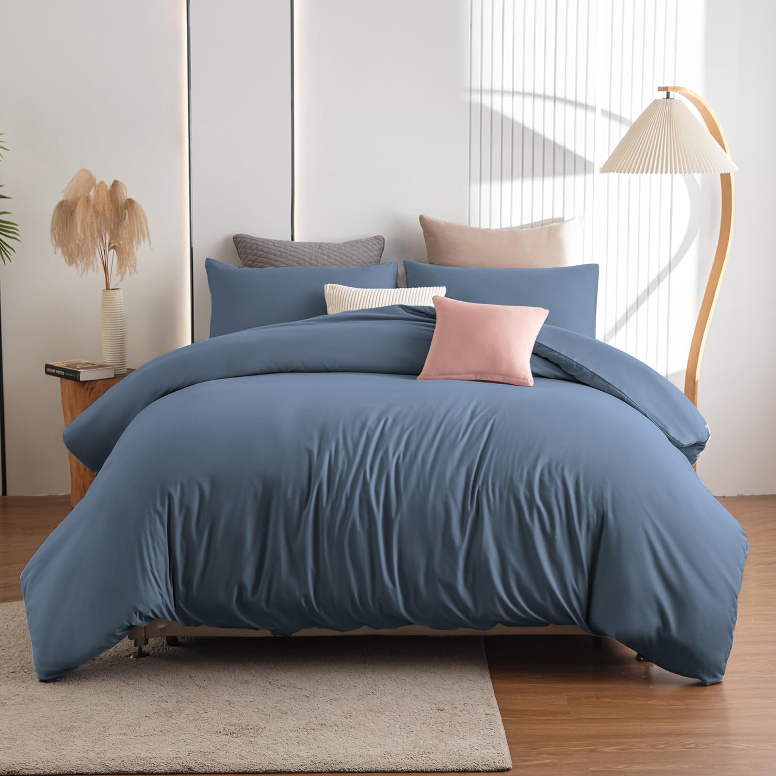 Soifox Beddengoed 220 x 240 cm, grijs, beddengoedset van microvezel, strijkvrij en kreukvrij, dekbedovertrek 220 x 240 cm set, met kussensloop 80 x 80 cm, set van 2, met ritssluiting