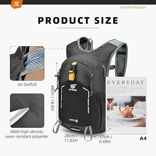 Miniatura 5 de SKYSPER Mochila de senderismo pequeña  Mochila de viaje de 15 L, ligera, resistente al agua, mochilas de senderismo para mujeres y hombres, Gris,