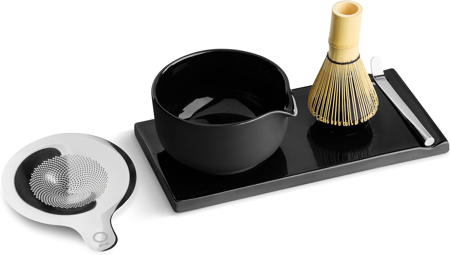 Fellow Matcha Set, Complete Matcha Tea Kit with Ceramic Bowl, Bamboo Whisk & Stand, Stainless Steel Spoon, Sifter, & Tea Tray, Matte Black Set