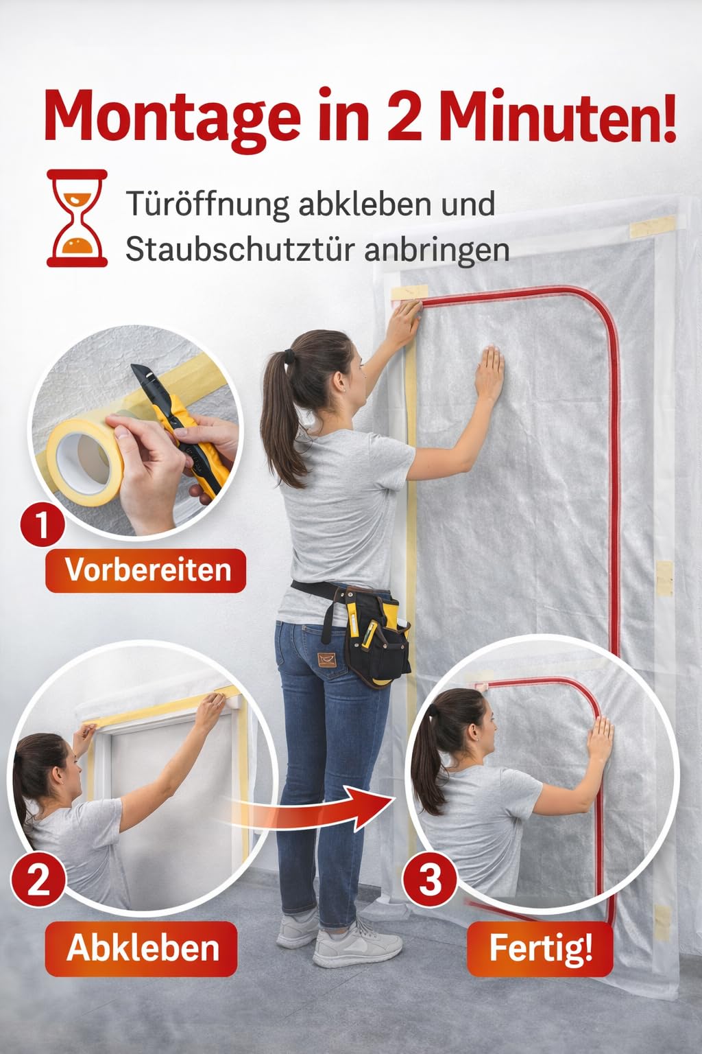 Staubschutztür 220x110 cm aus extrem starkem Spezialvlies – Reißfeste Bautür wiederverwendbar mit robustem Reißverschluss – Staubdichte Schmutzschleuse für Sanierung, Bau & Renovierung +KEIN IMPORT+
