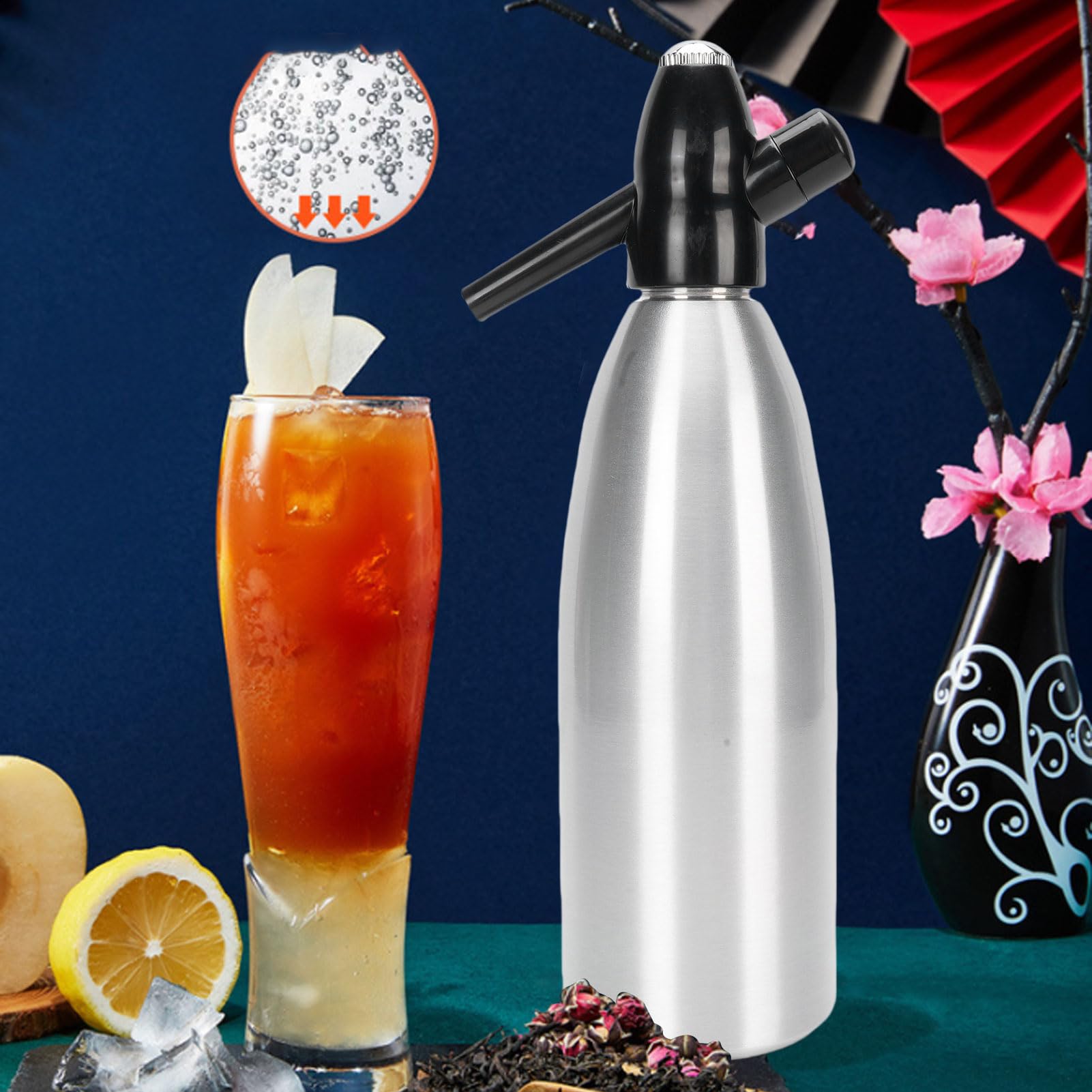 Jiawu Portable Sparkling Water Maker, Soda Siphon, Carbonating Bottle, 1L, Aluminum Soda Maker for Home Bar Outdoor Use Making Soda Water, Cocktails or DIY Sparkling Drinks