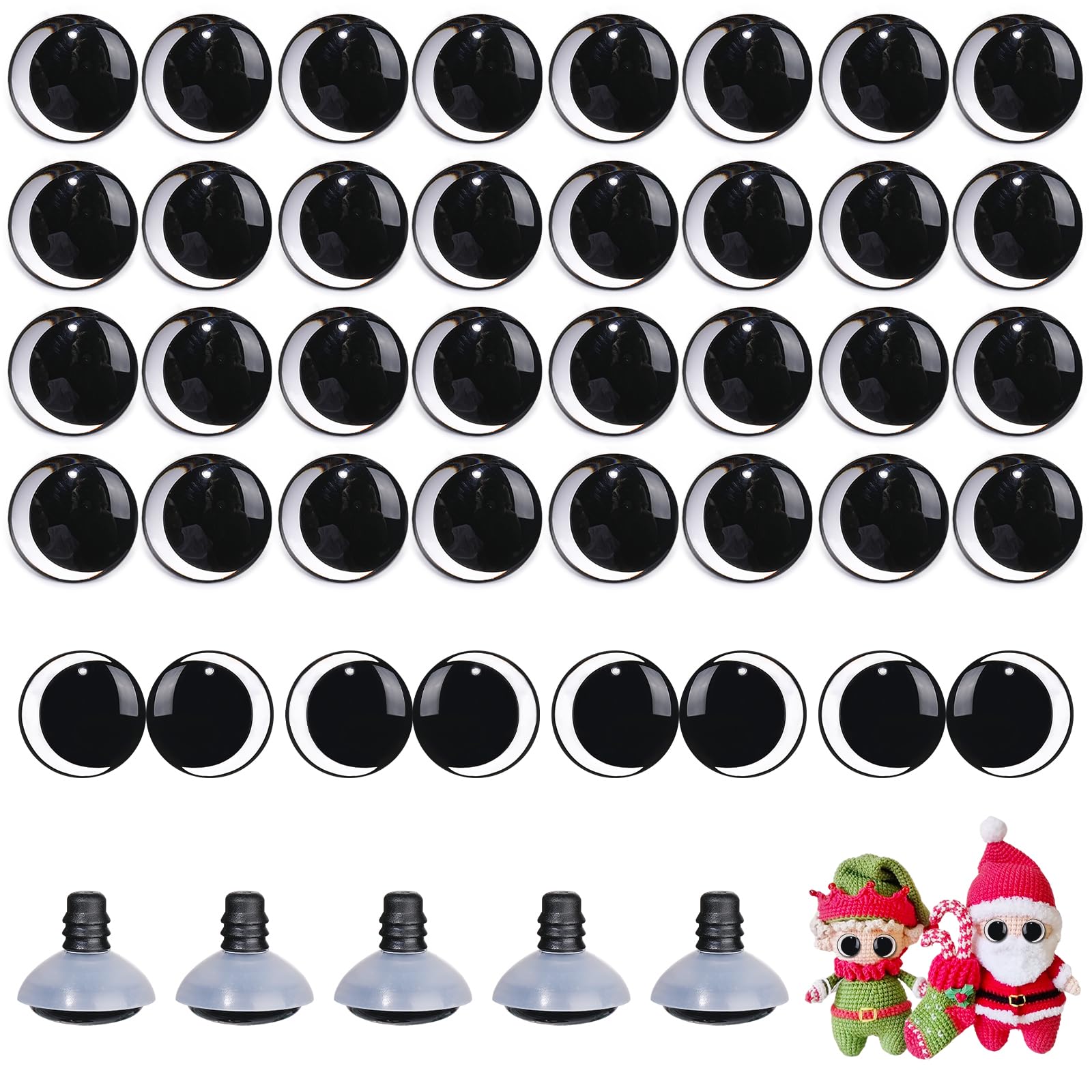 Yeux de sécurité amigurumi 3D transparents lune 10mm avec rondelles pour poupée