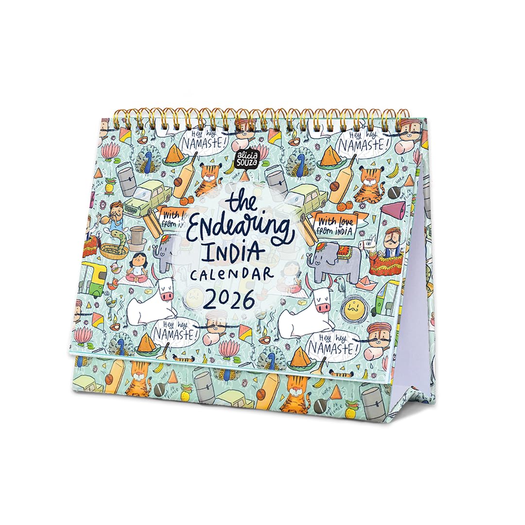 Alicia Souza | 2026 Endearing India Desk Calendar | Illustrated Table Calendar with 12 Postcards, 12 Envelopes, Sticker Sheets, Monthly Tabs & Notes Section | Magnetic Box Packaging