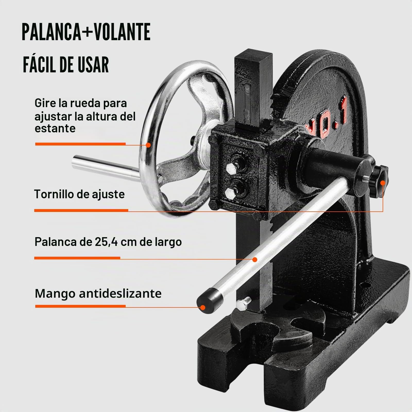 VEVOR Prensa de árbol Manual de 1 tonelada con Volante, Altura máxima de 5,9", Prensa de árbol de Escritorio Manual de Alta Resistencia de Hierro Fundido, Prensa Manual de precisión para Estampar