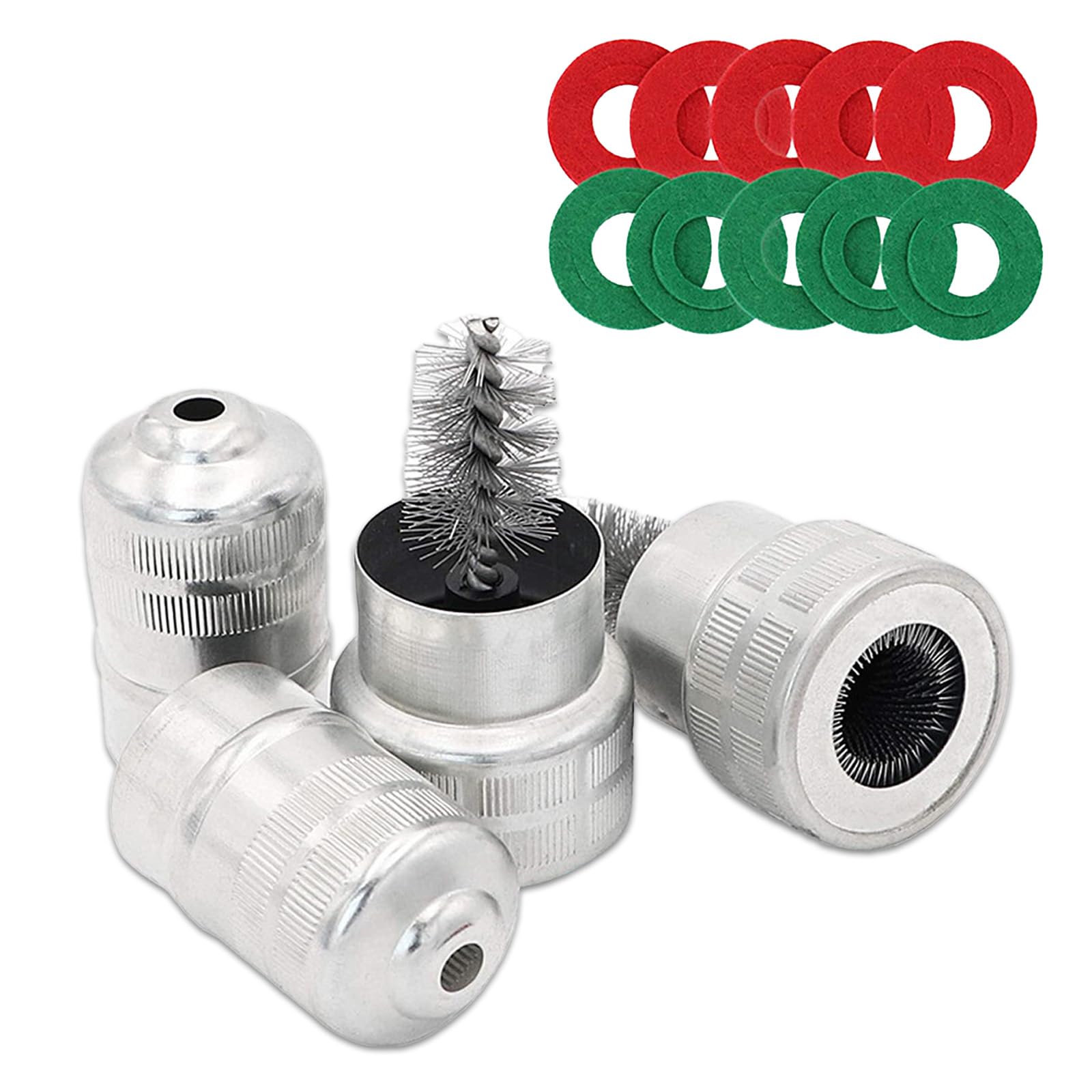 2 PCS Car Power Terminal Cleaning Brush Washer Set, Stainless Steel Pile Head Brush Positive Negative Fiber Protection Washers, Protection Accessories, for Most Models (Silver & Green & Red)