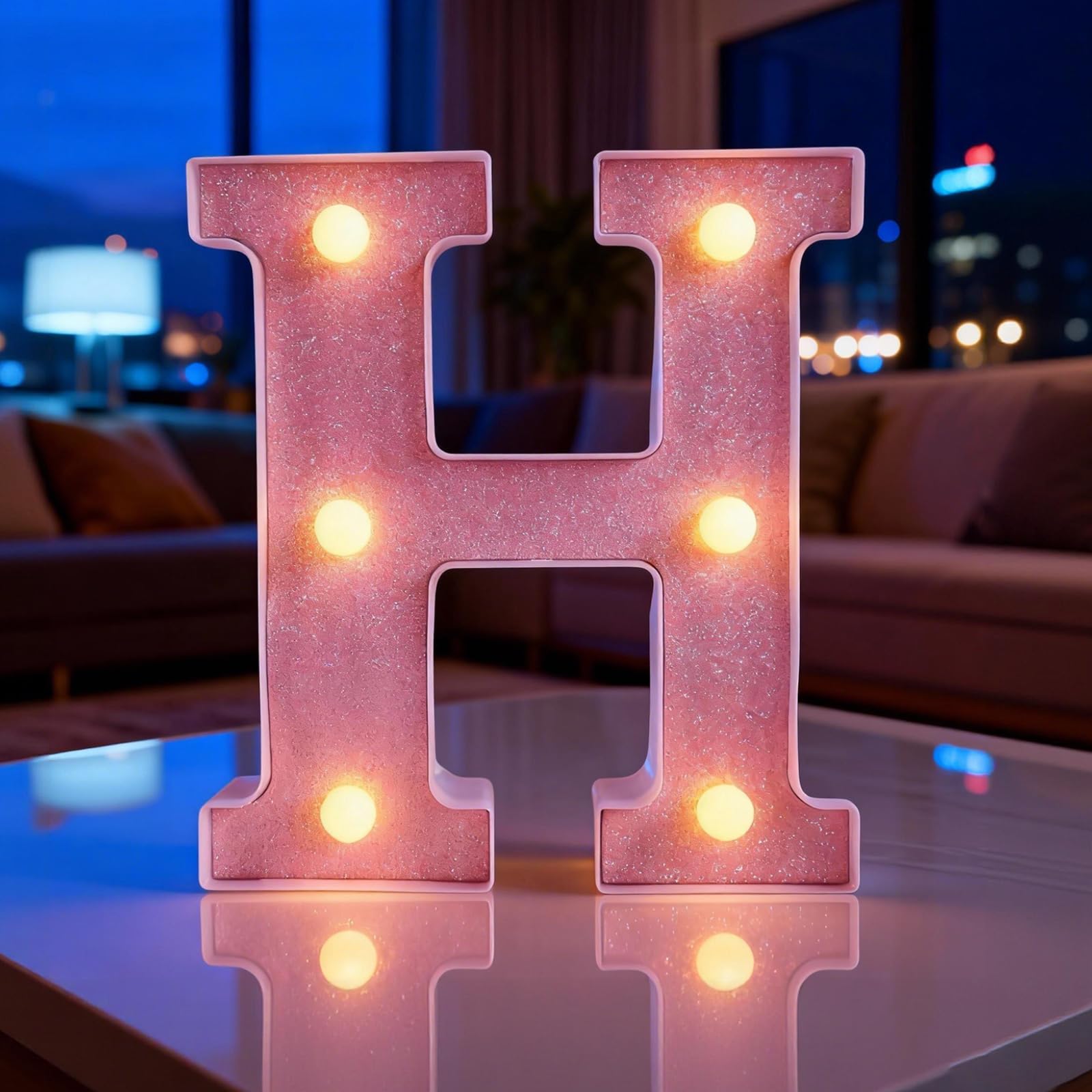 Light Up Letter H, LED Letter Lights Pink, Warm Lighted Letters Light Sign, Battery Powered Night Light for Birthday Wedding Anniversary Christmas Home Wall Decor