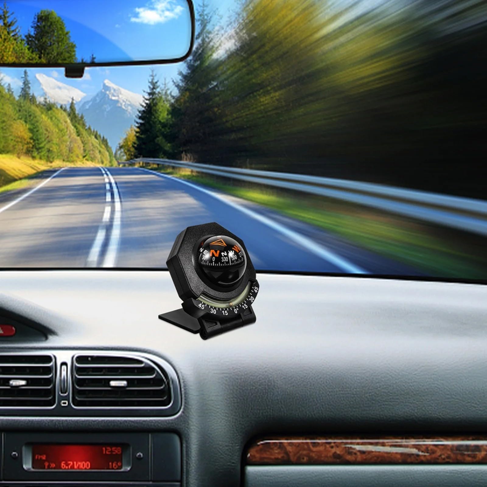 Auto Kompass für Armaturenbrett, Präzises Navigationsinstrument aus ABS, 9x7x6.3cm Schwarz, Wetterfestes Display für Geländewagen und LKW, Einfache Montage mit Kleberückseite